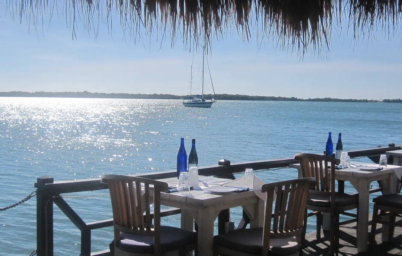 Фото обои sea, sunset, morning, yacht, restaurant, Aruba