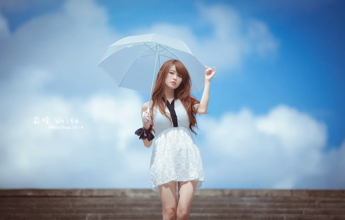 Фото обои девушка, стиль, зонт, азиатка