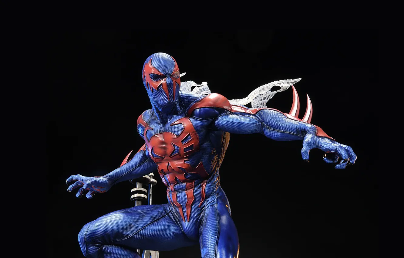 Фото обои костюм, чёрный фон, suit, Мигель О’Хара, spider-man 2099, человек-паук 2099