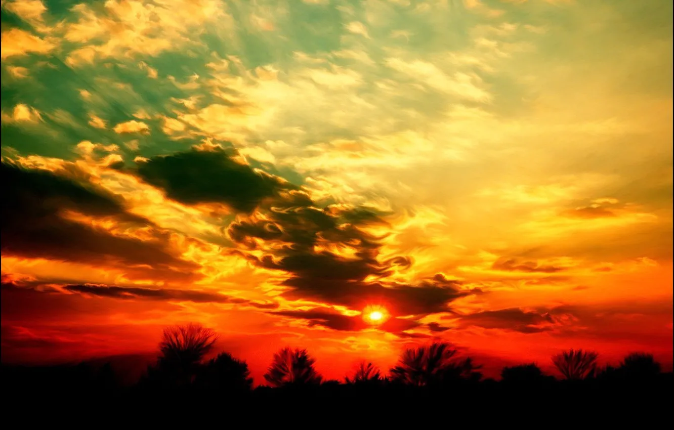 Фото обои солнце, закат, Облака