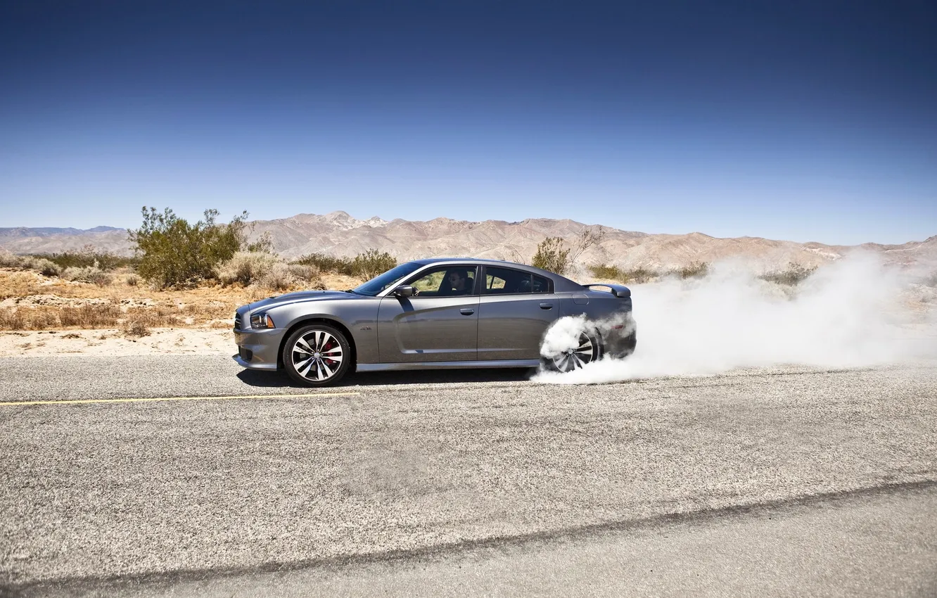 Фото обои Авто, Додж, Асфальт, Серебро, День, Dodge, charger, Газ