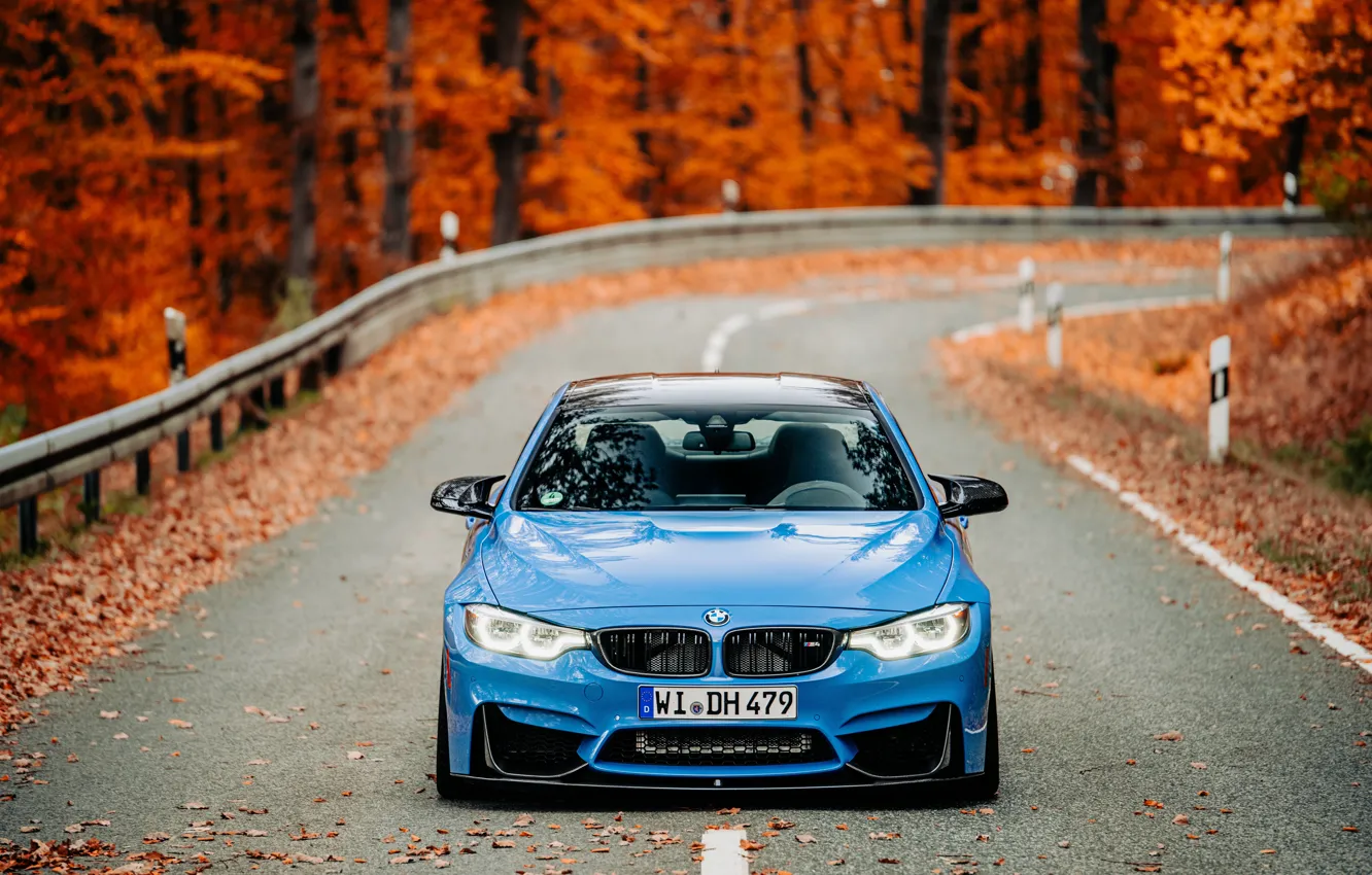 Фото обои BMW, Blue, Autumn, Road, F80, Sight