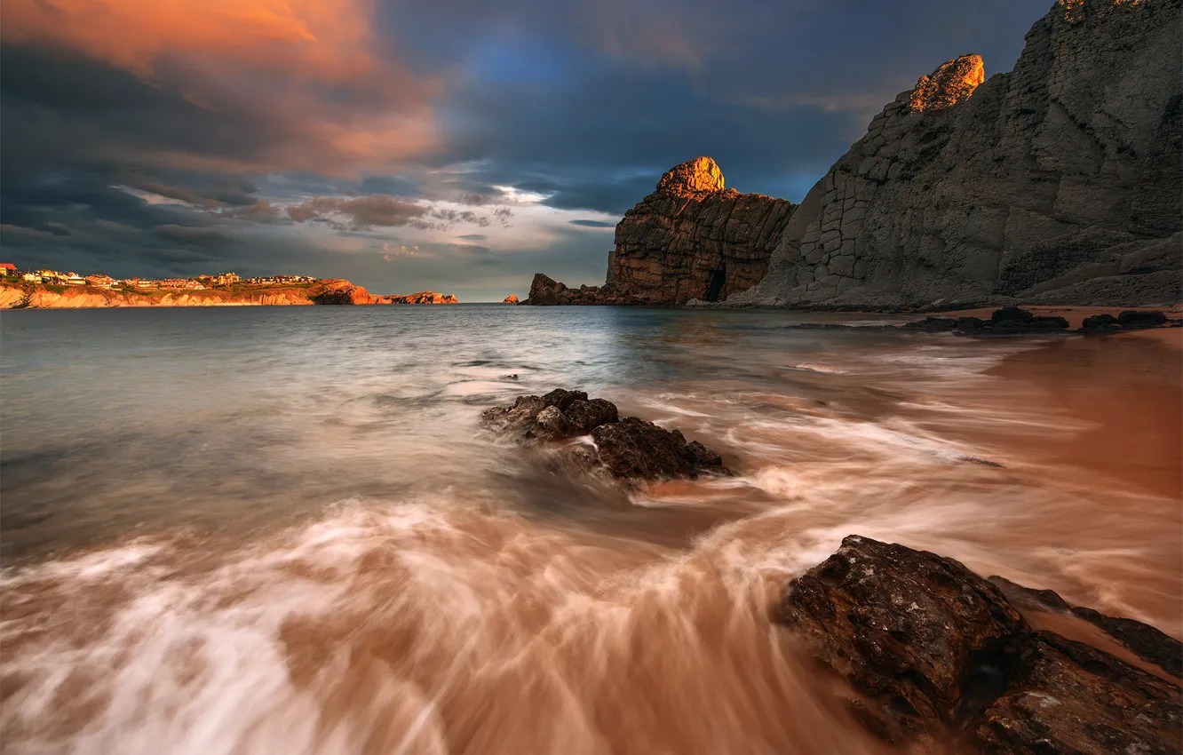 Фото обои море, скалы, берег, прибой