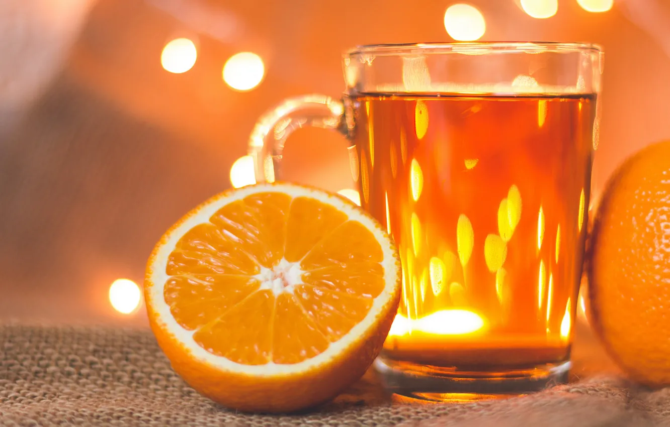 Фото обои стекло, оранжевый, фон, праздник, чай, новый год, еда, рождество