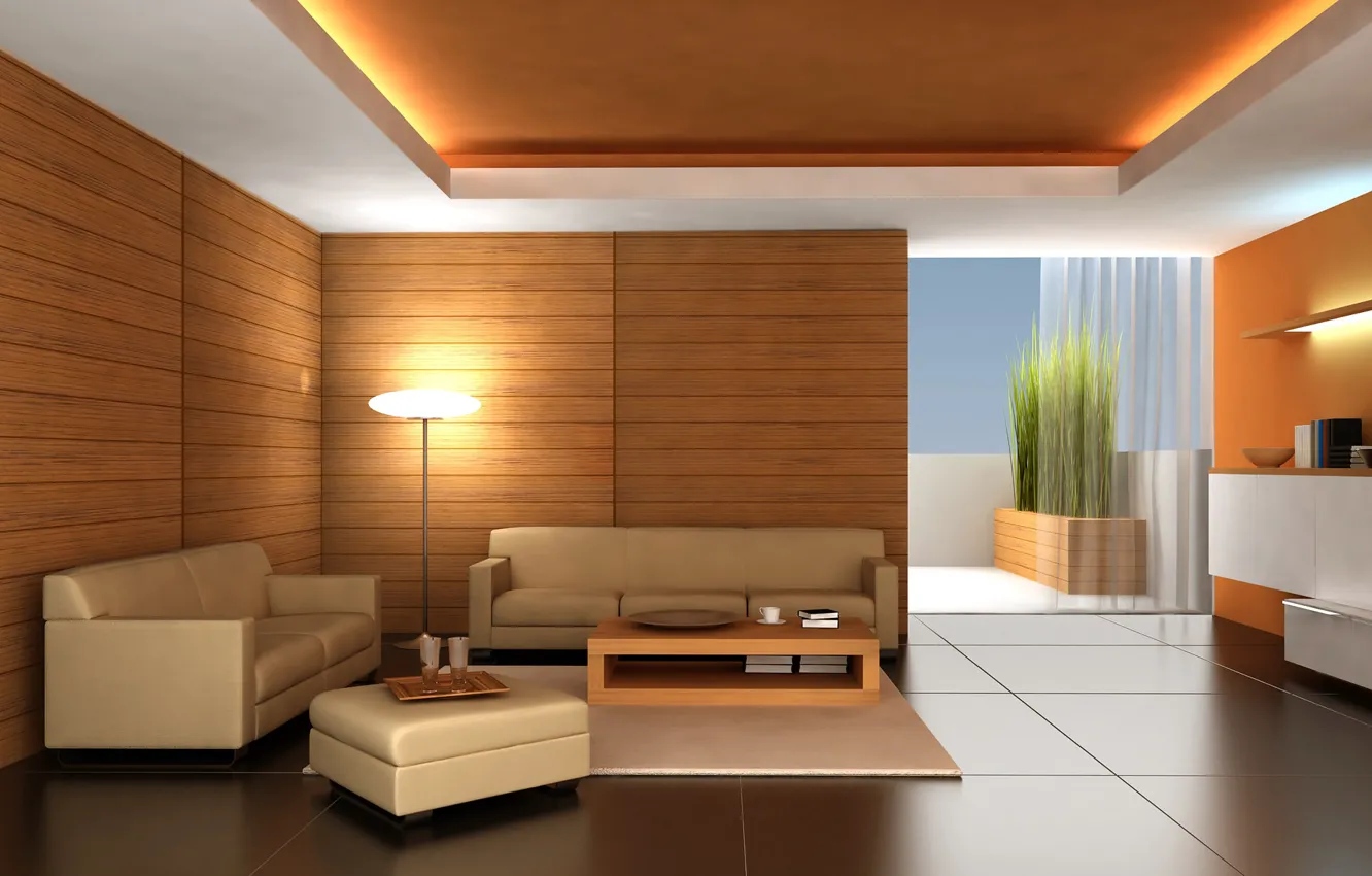 Фото обои комната, диван, дерево, Дизайн, светильник, пол, столик, квартиры