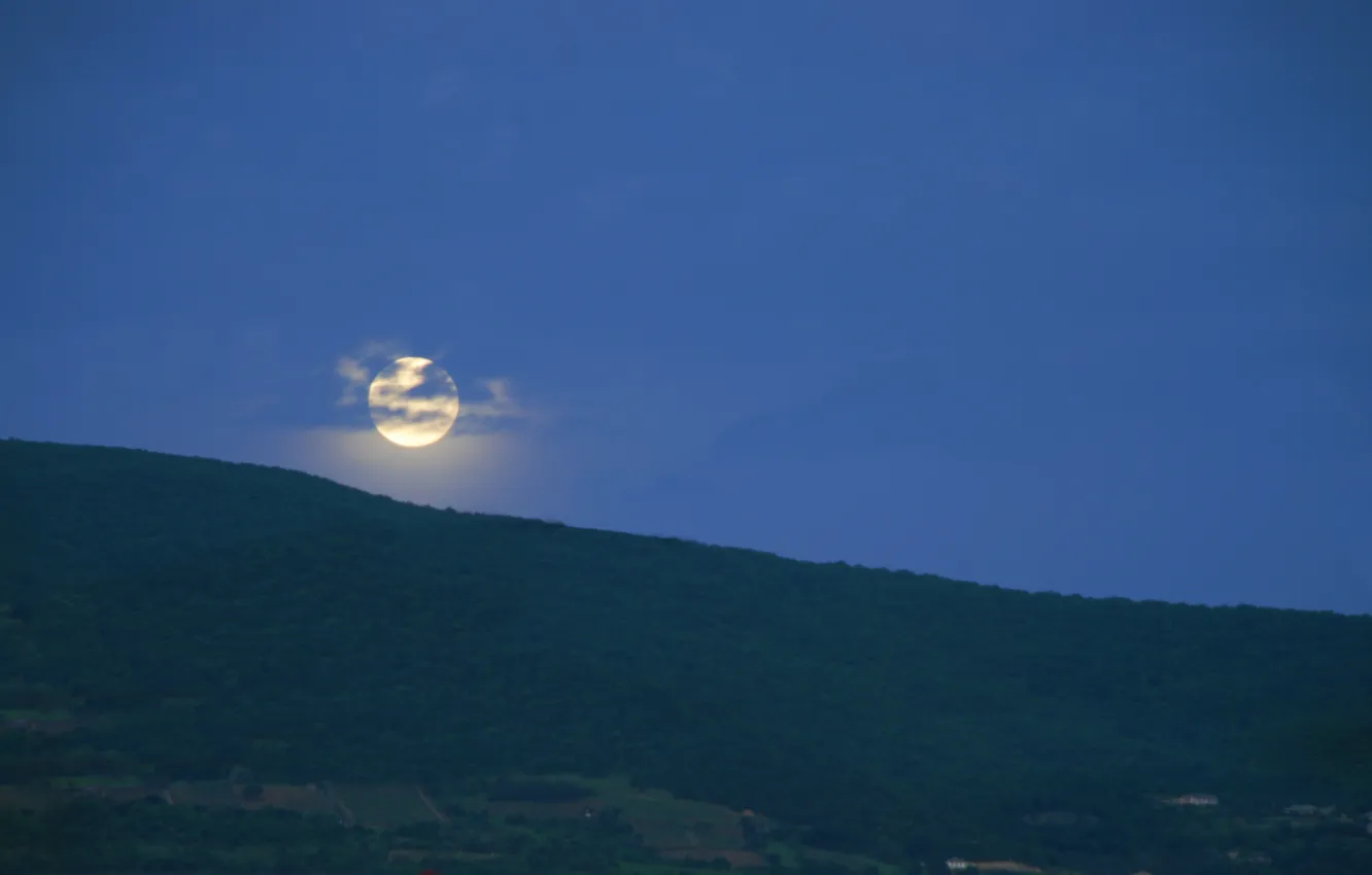 Фото обои горы, луна, утро, перед рассветом