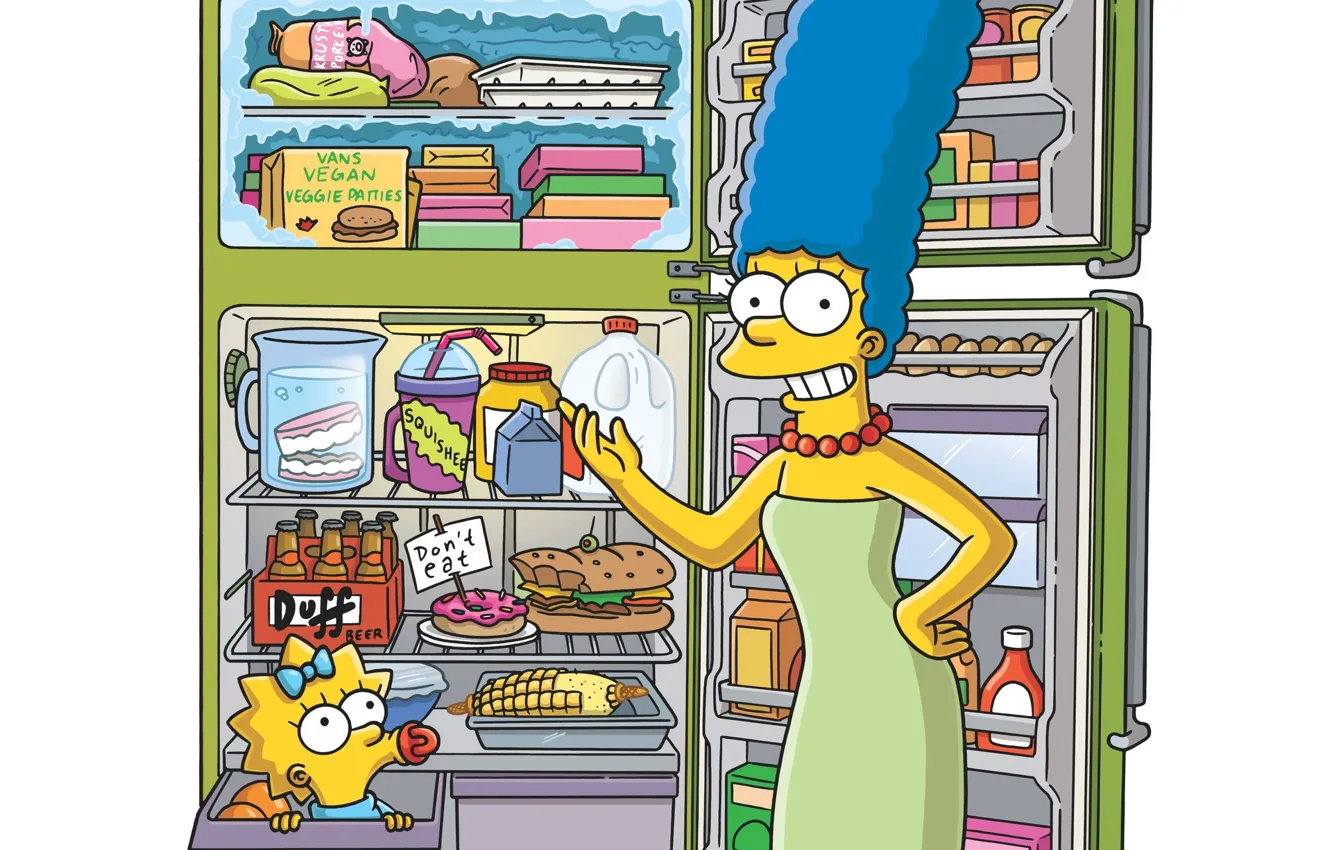 Фото обои еда, холодильник, Мэгги, The Simpsons, Мардж