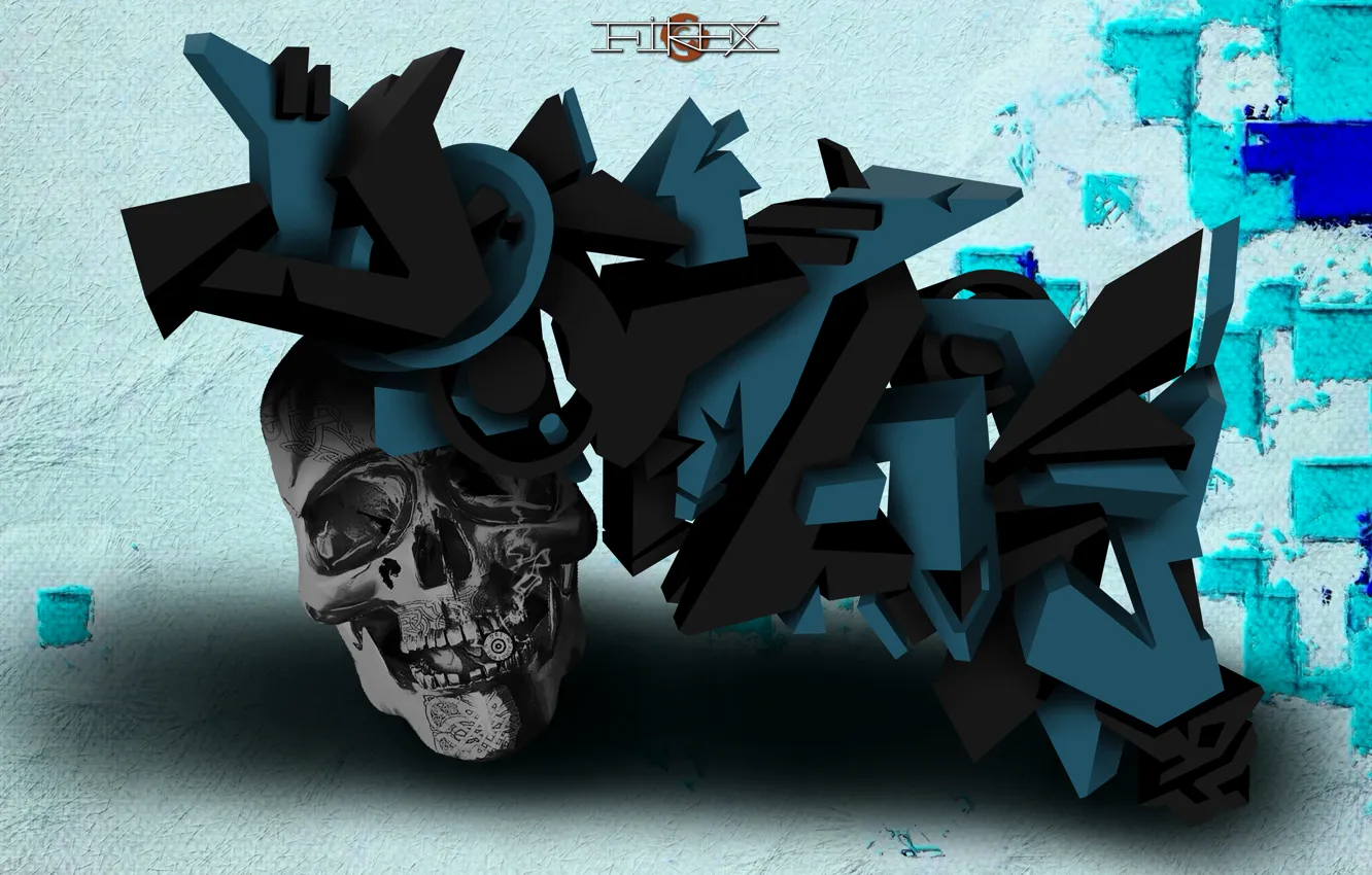 Фото обои надпись, граффити, череп, skull, конец света, doomsday, firex