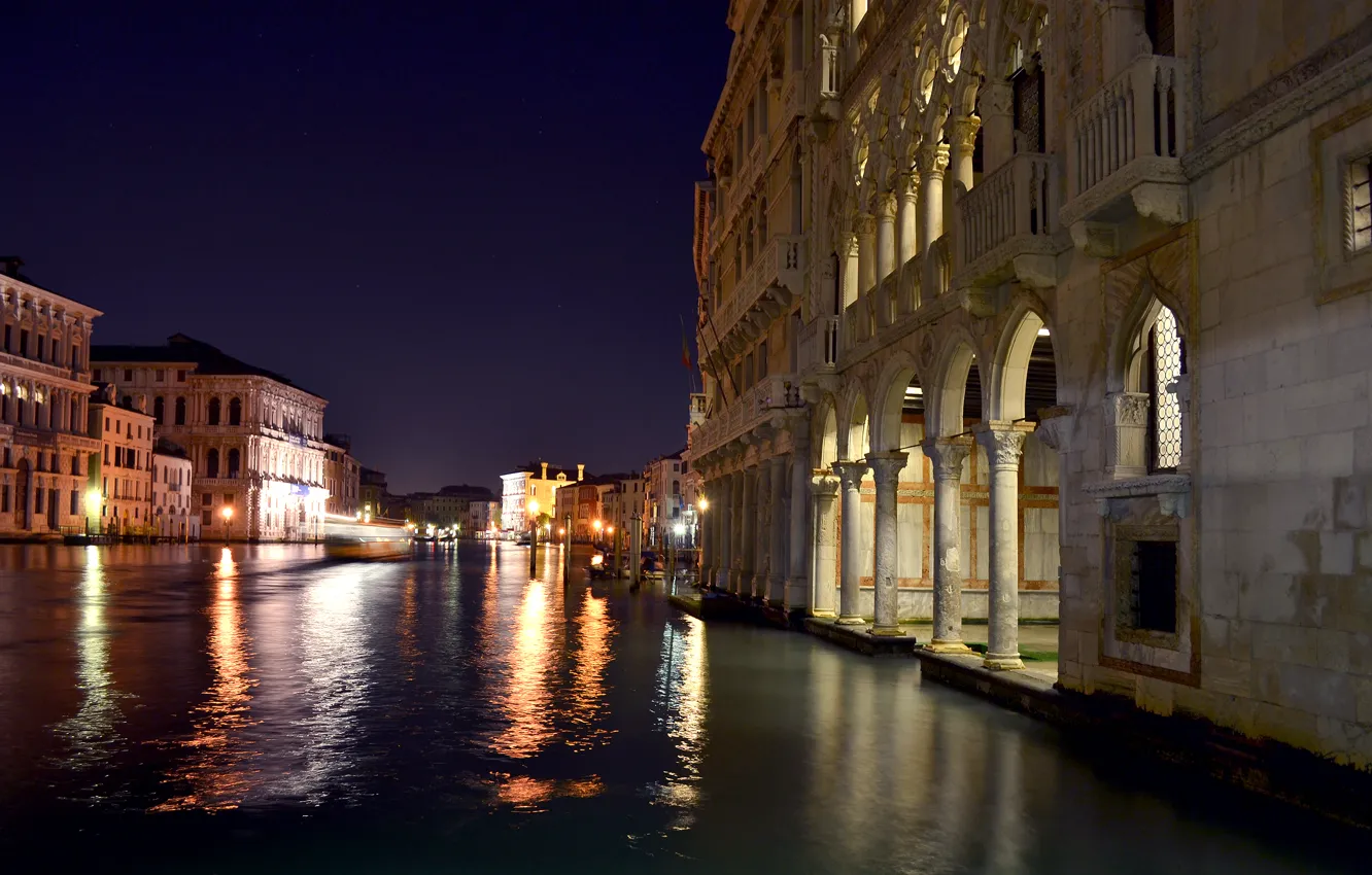 Фото обои ночь, город, фото, здания, Италия, Венеция, Grand Canal