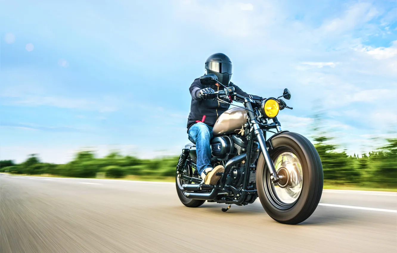 Фото обои road, motorcycle, speed, motorcyclist