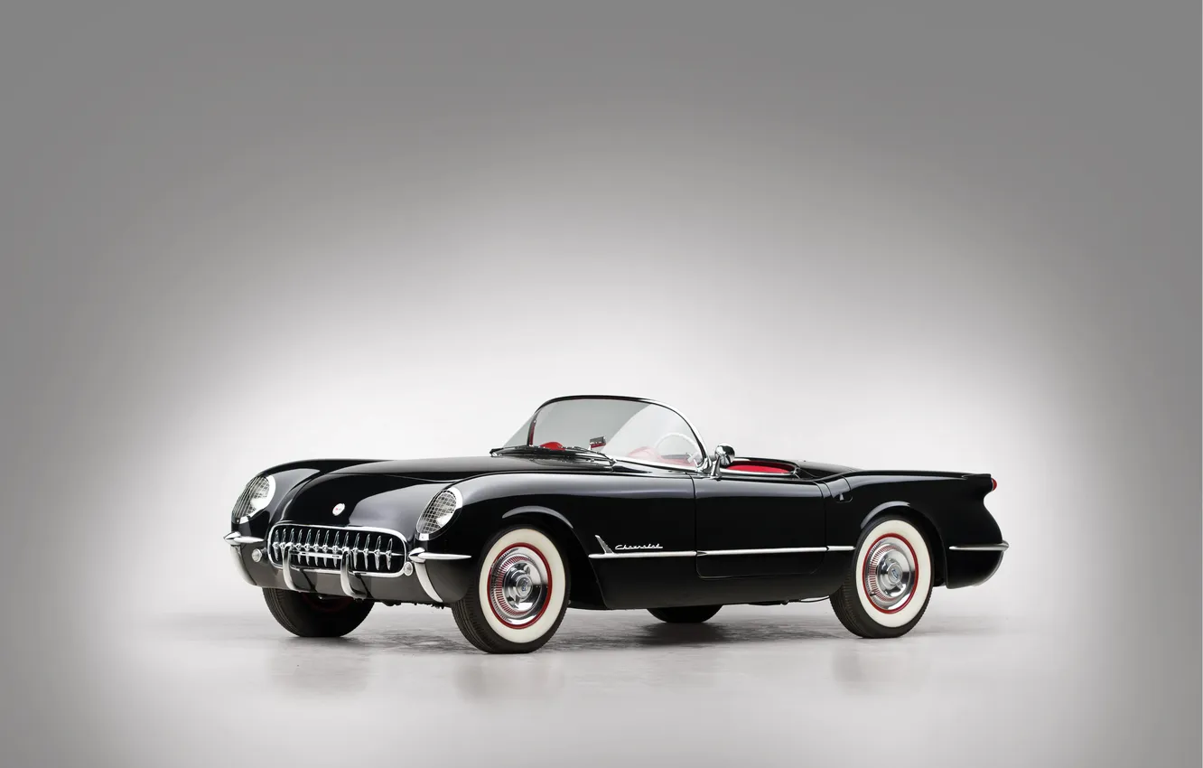 Фото обои Corvette, Chevrolet, 1954, Black, ретро автомобили, Chevrolet Corvette Black