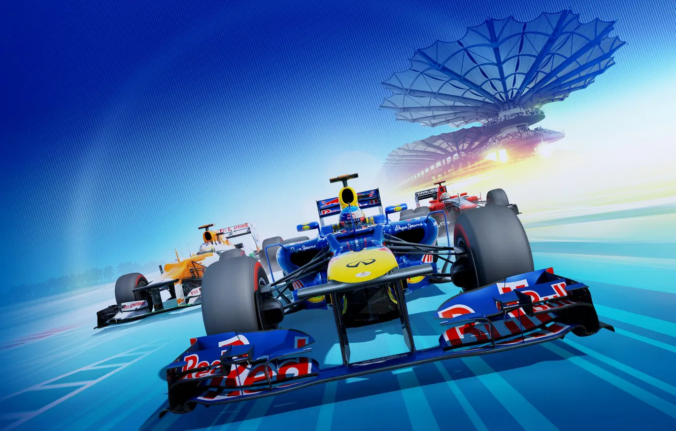 Фото обои машина, трасса, гонки, Формула 1, Red Bull, стадион, болиды, F1 2012
