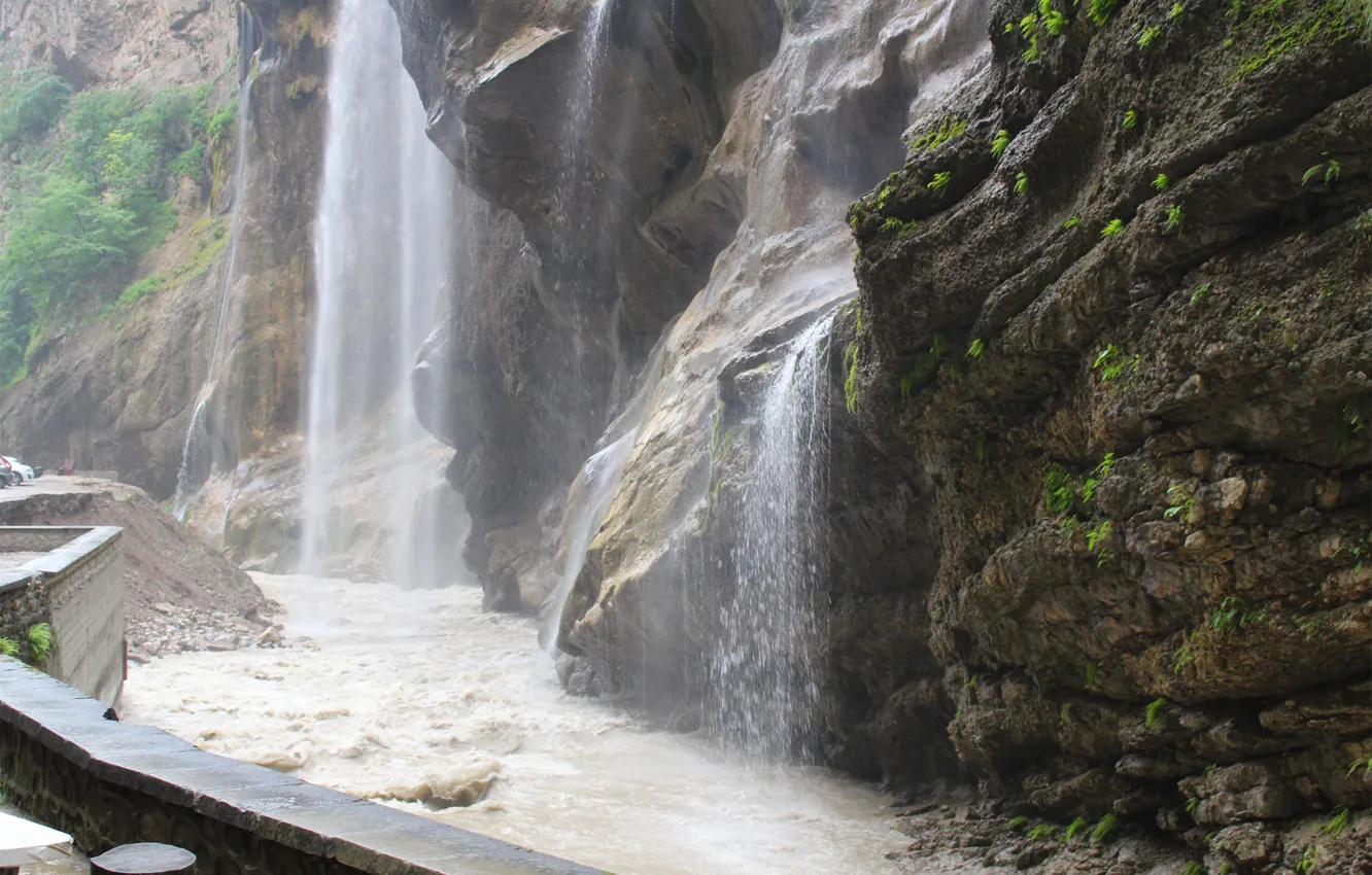 Фото обои ущелье, водопады, Чегем