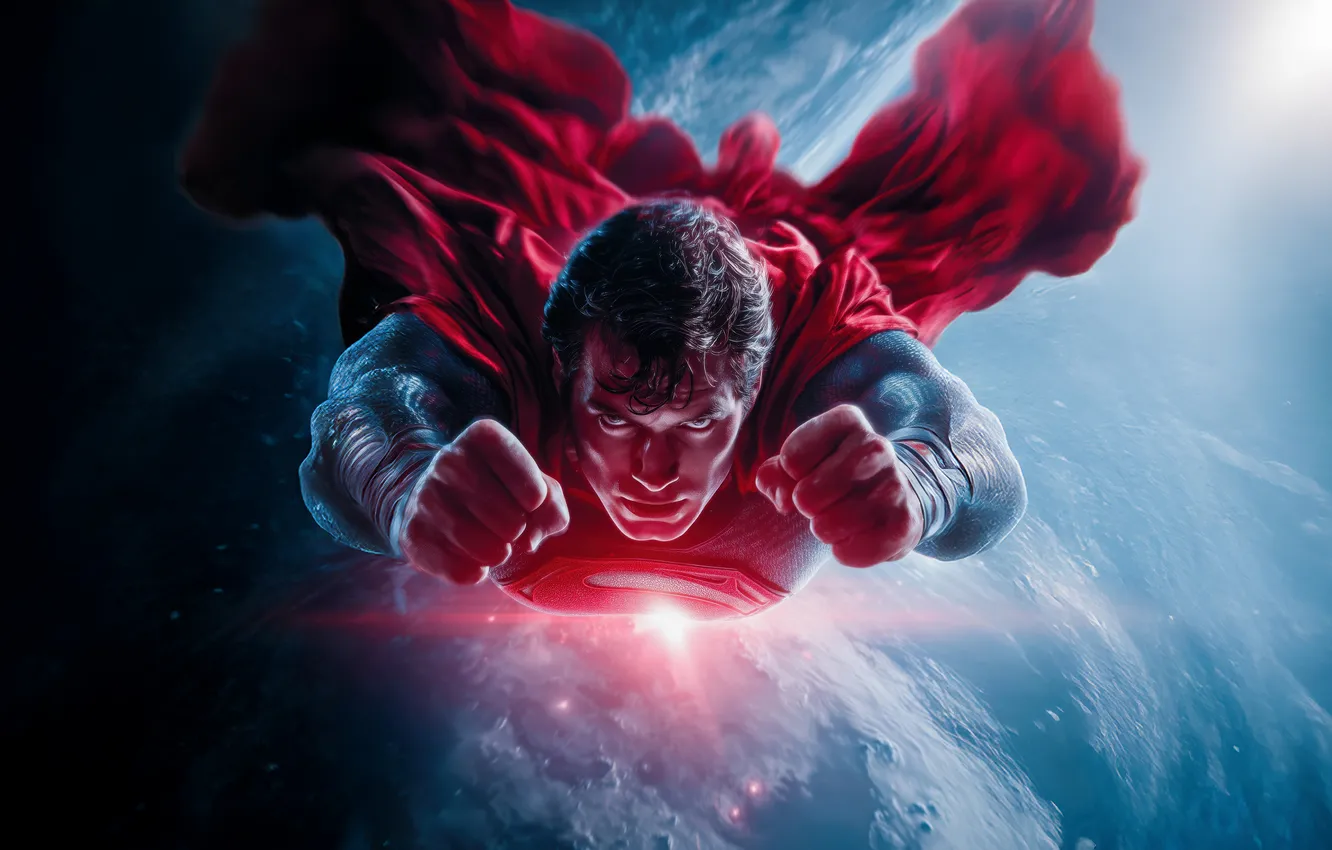 Фото обои космос, планета, арт, костюм, Супермен, супергерой, комикс, Superman