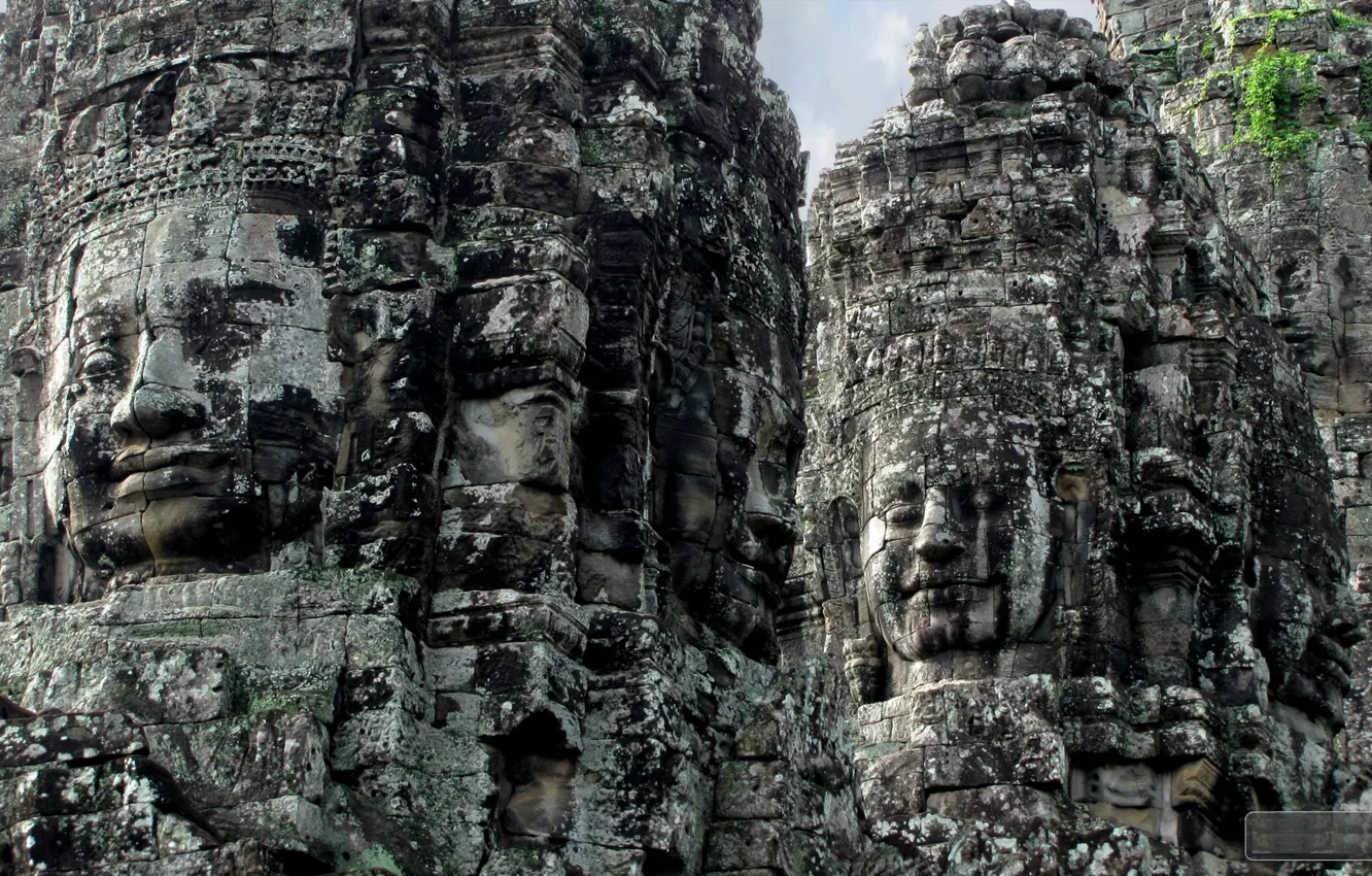 Фото обои Камбоджа, buddha, Cambodia, каменные головы, руины замка