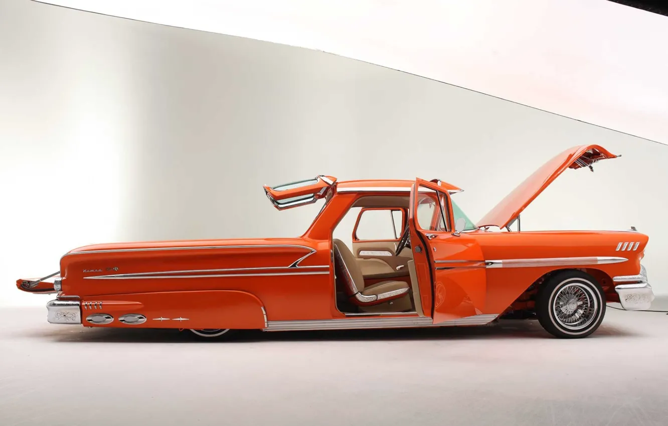 Фото обои Chevrolet, Orange, Lowrider, Nomad, Custom car, 1958 Year