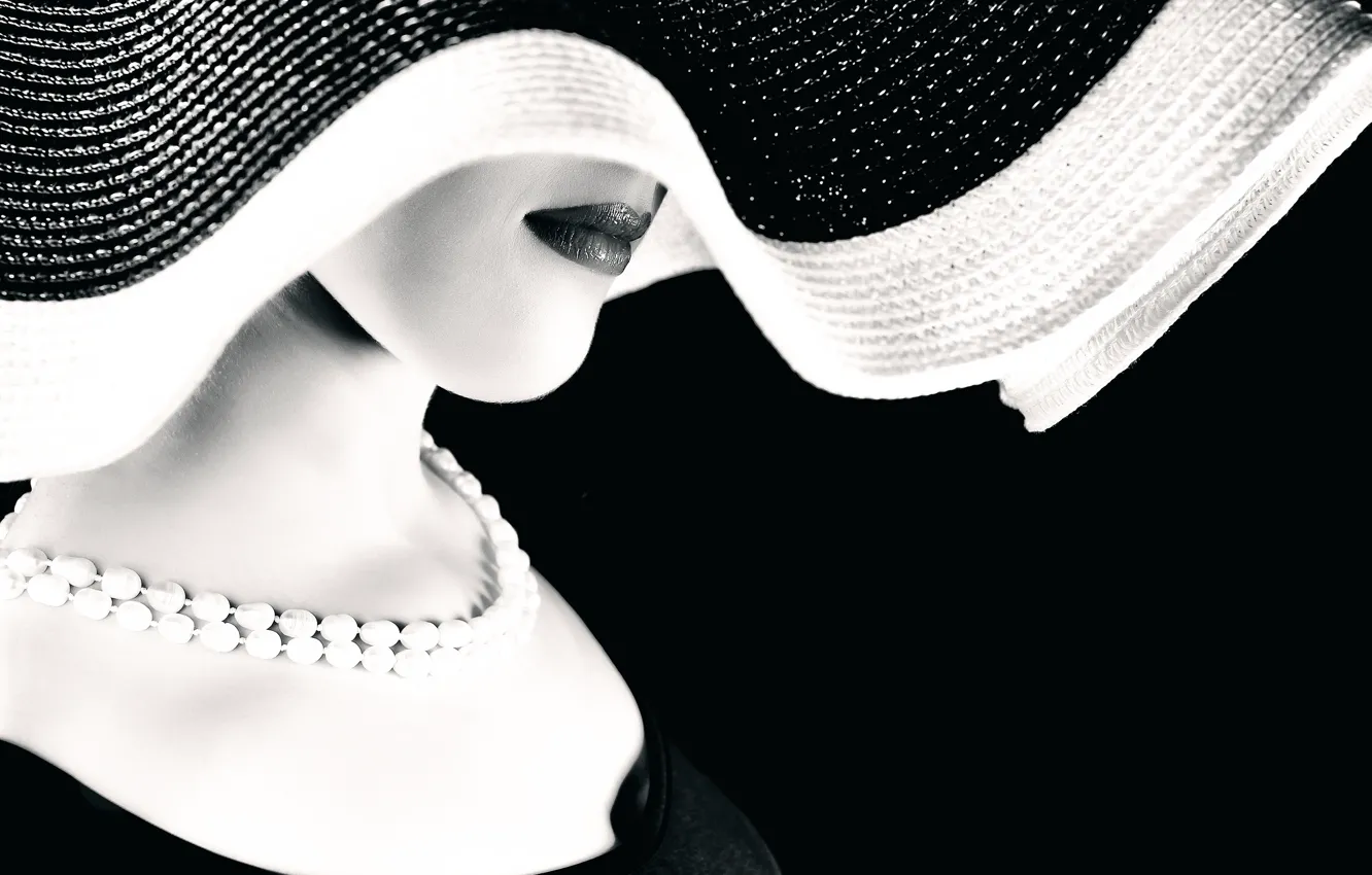 Фото обои девушка, силуэт, шляпка, ч-б фото