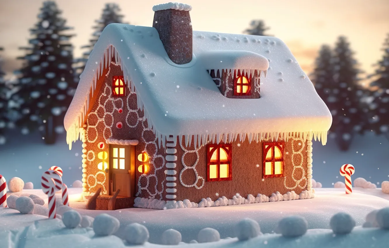 Фото обои снег, Новый Год, Рождество, house, new year, happy, Christmas, winter