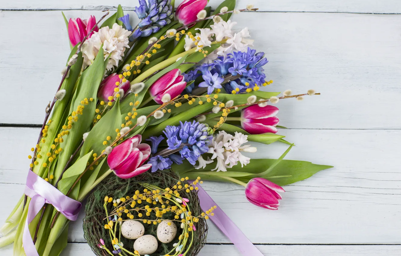 Фото обои цветы, букет, пасха, тюльпаны, pink, flowers, tulips, purple