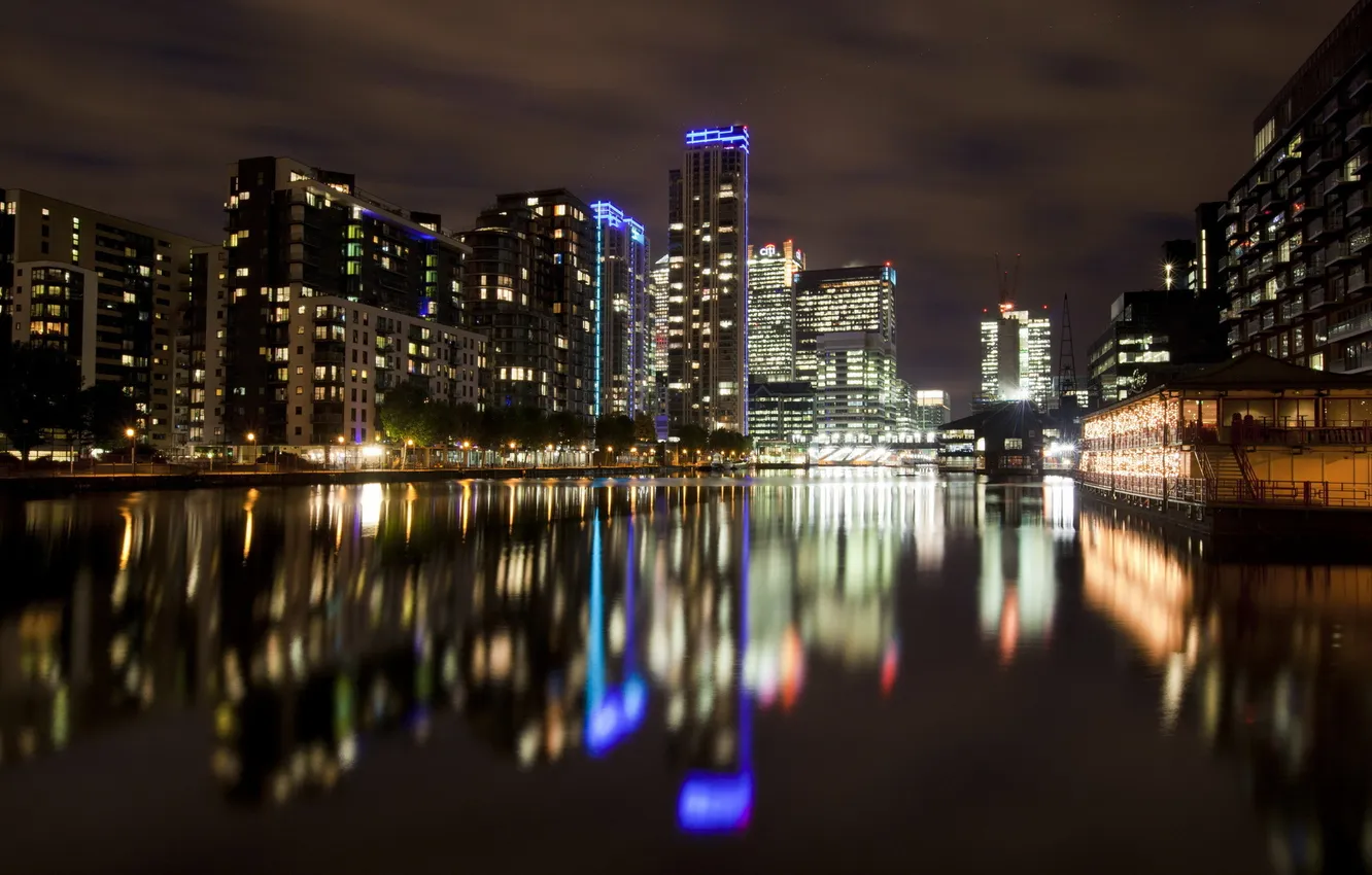 Фото обои ночь, река, Лондон