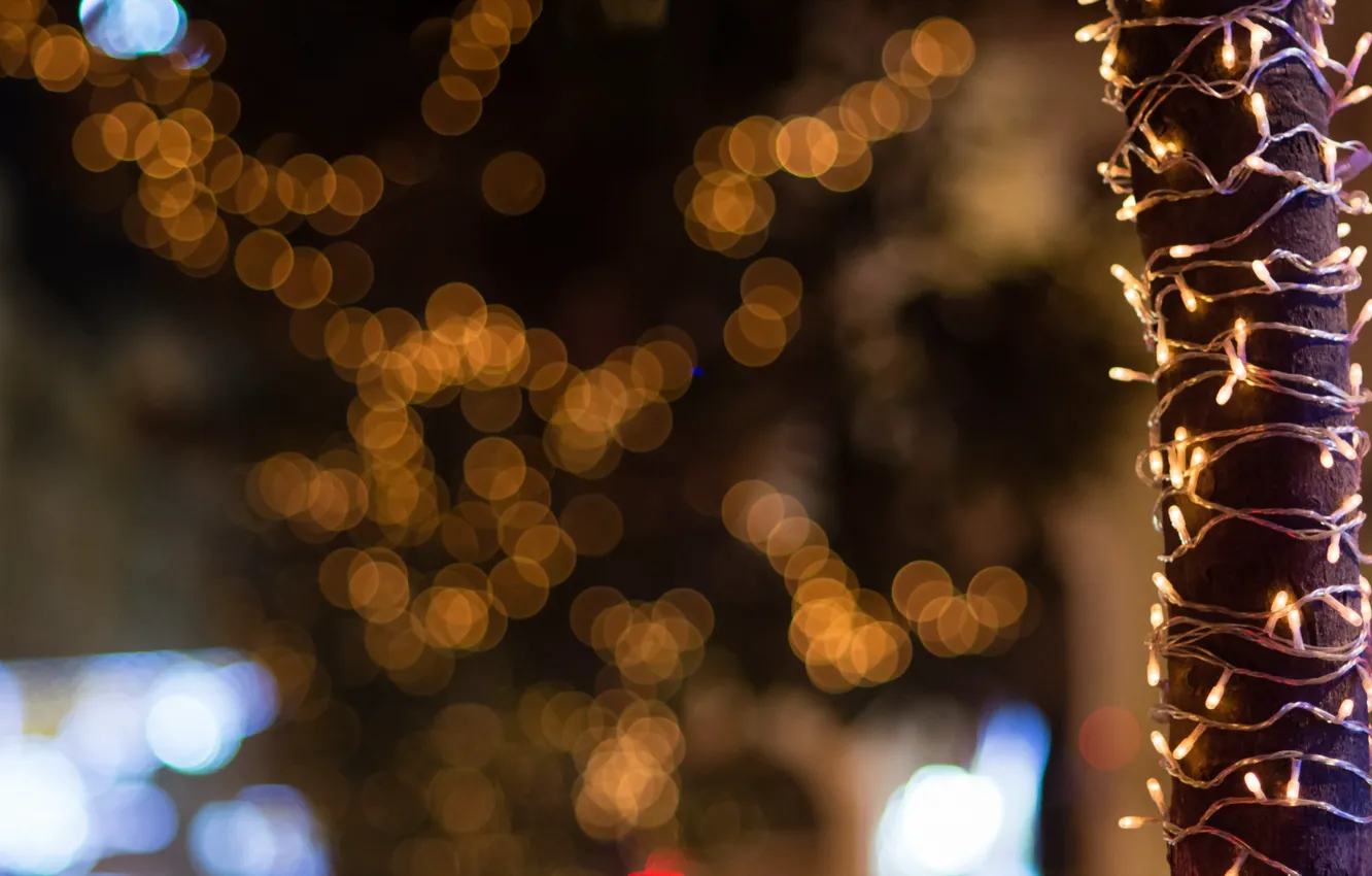 Фото обои christmas, bokeh, brownish lights