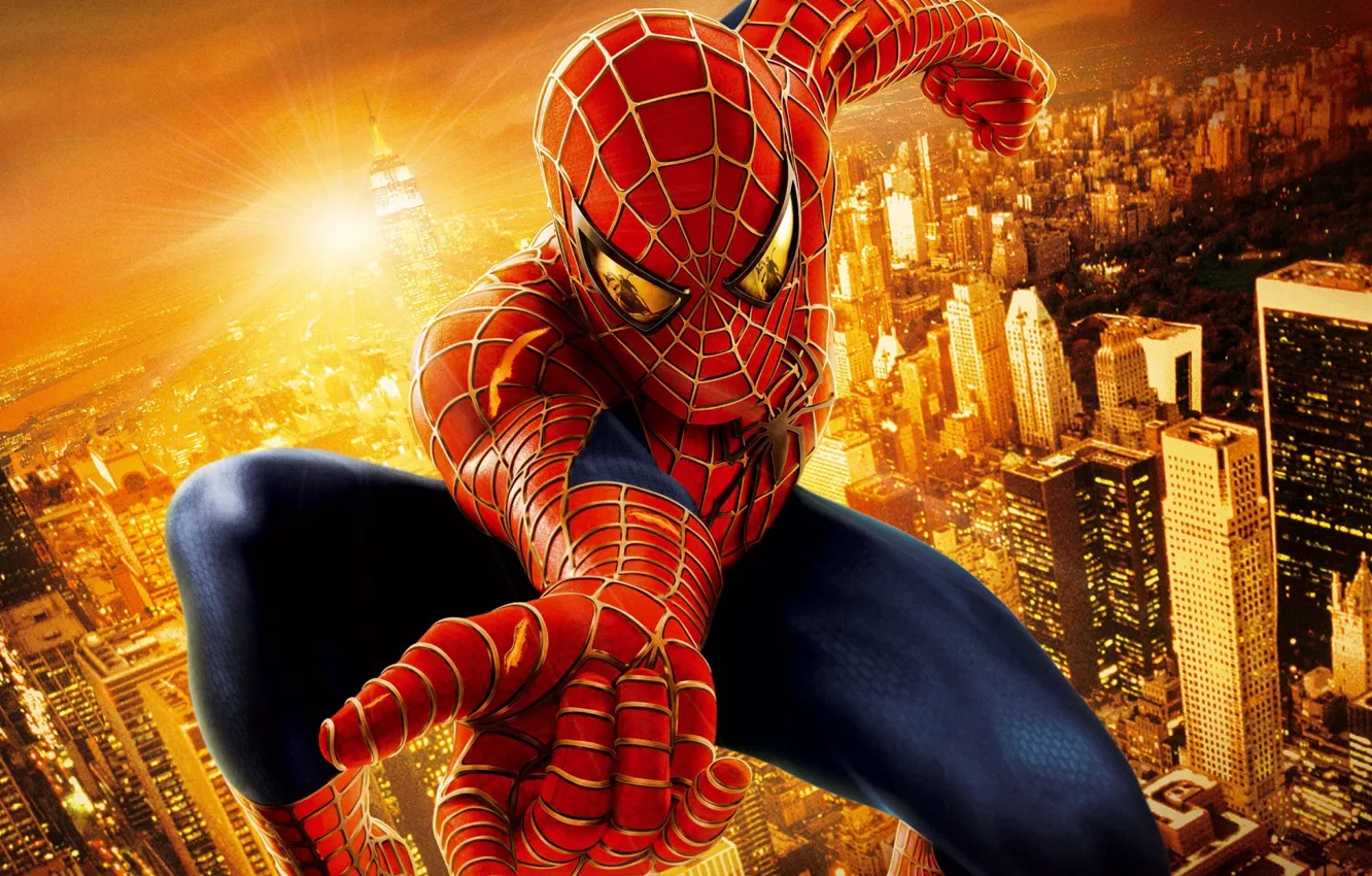 Фото обои город, супергерой, Человек-паук, Spider-Man