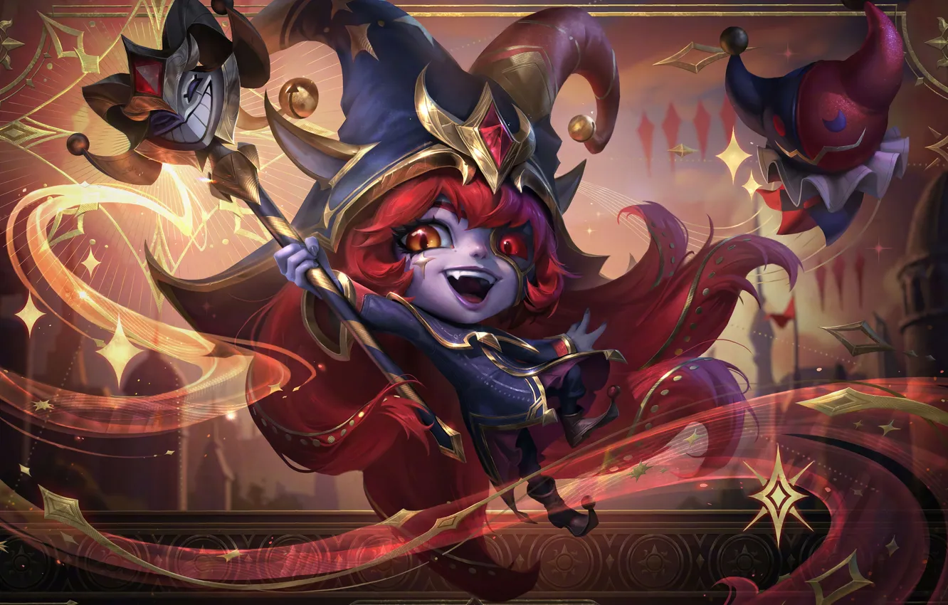 Фото обои улыбка, game, character, малышка, персонаж, League of Legends, красные волосы, LOL