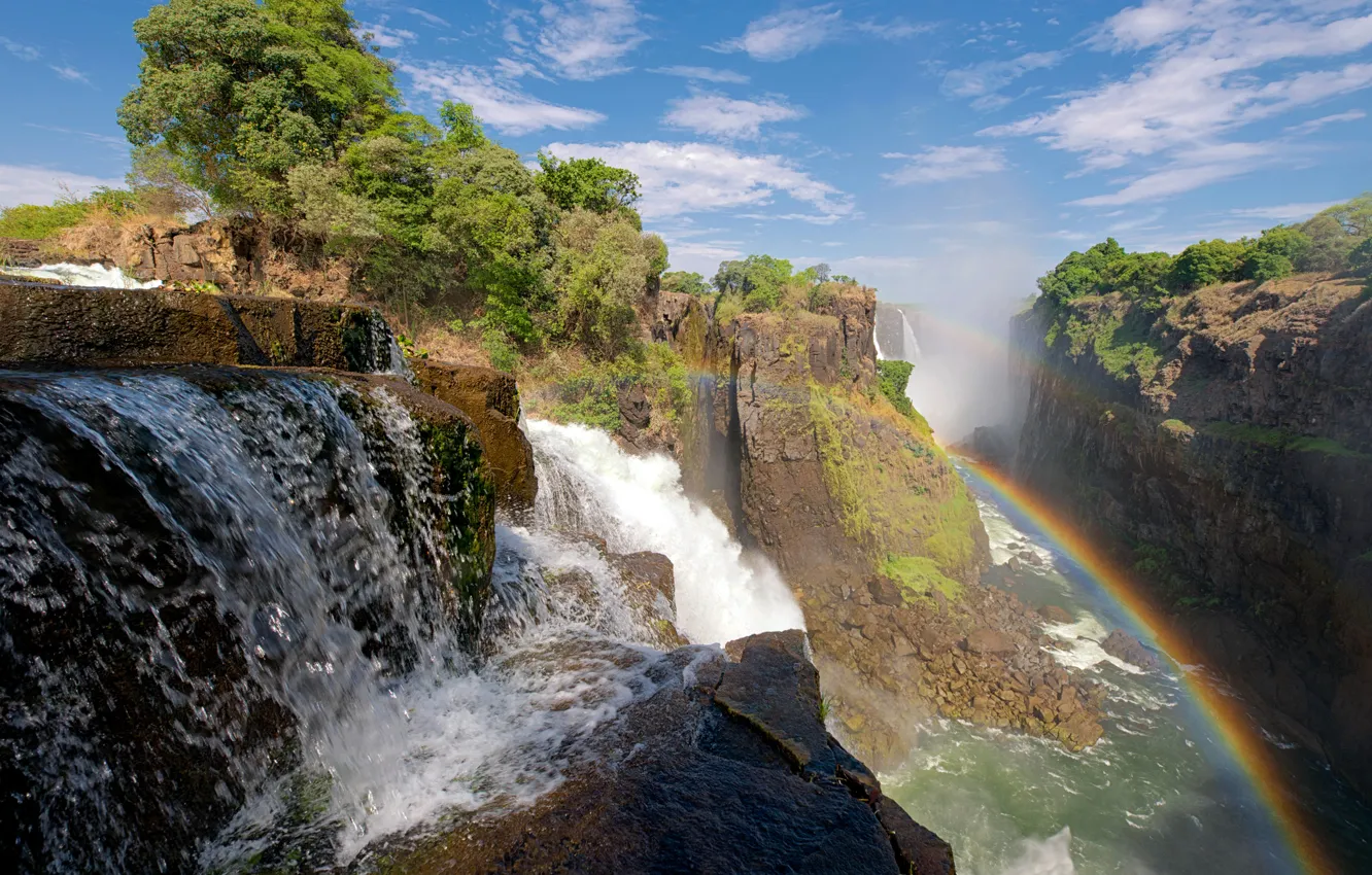 Фото обои природа, водопад, радуга, Виктория, Южная Африка, Замбия и Зимбабве