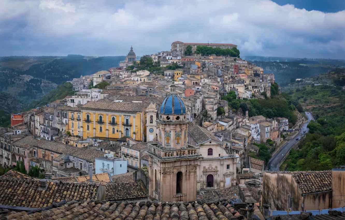 Фото обои здания, дома, Италия, панорама, Italia, Сицилия, Sicilia, Ragusa