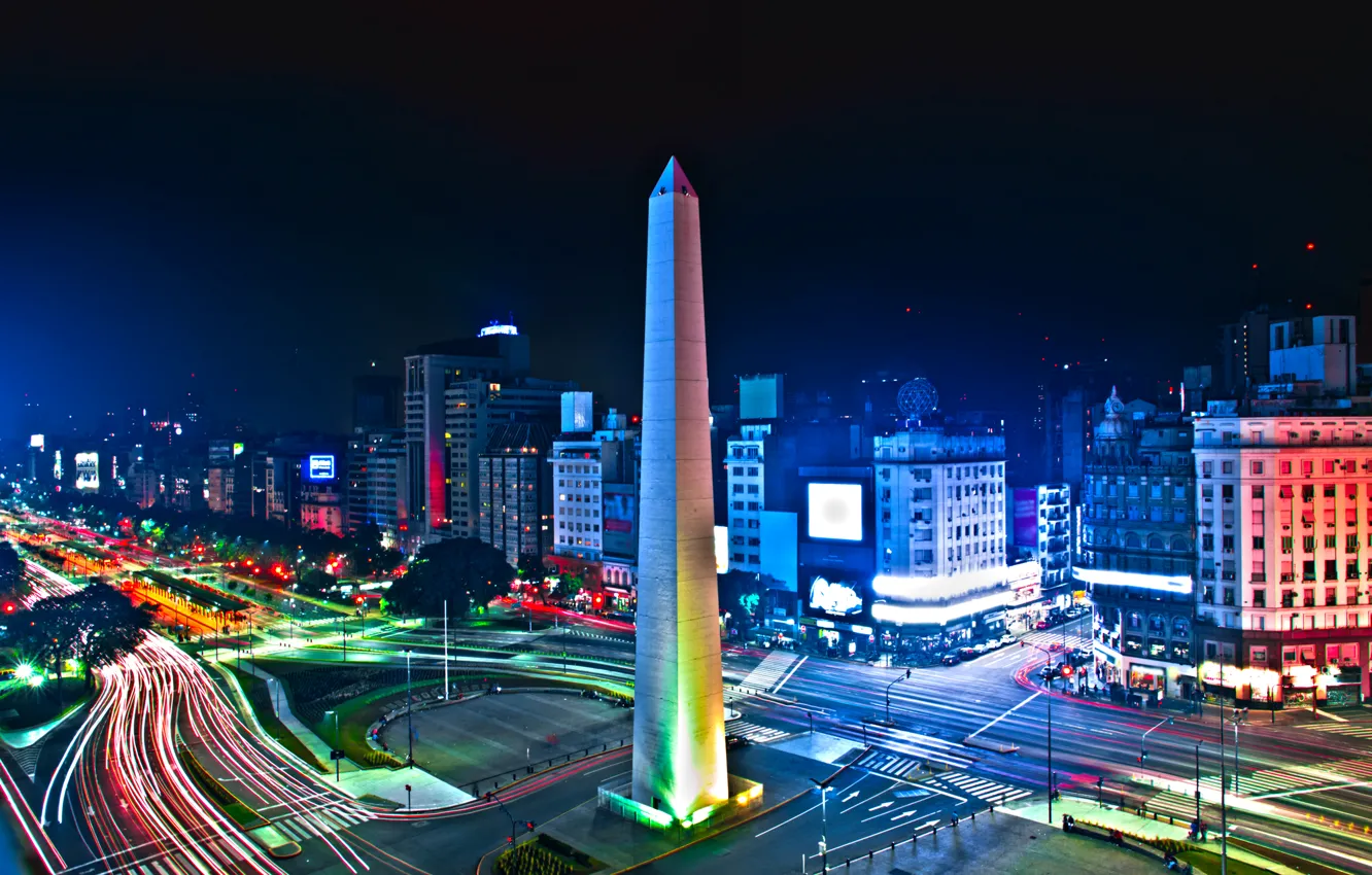 Фото обои ночь, огни, дороги, башня, дома, Argentina, улицы, Аргентина