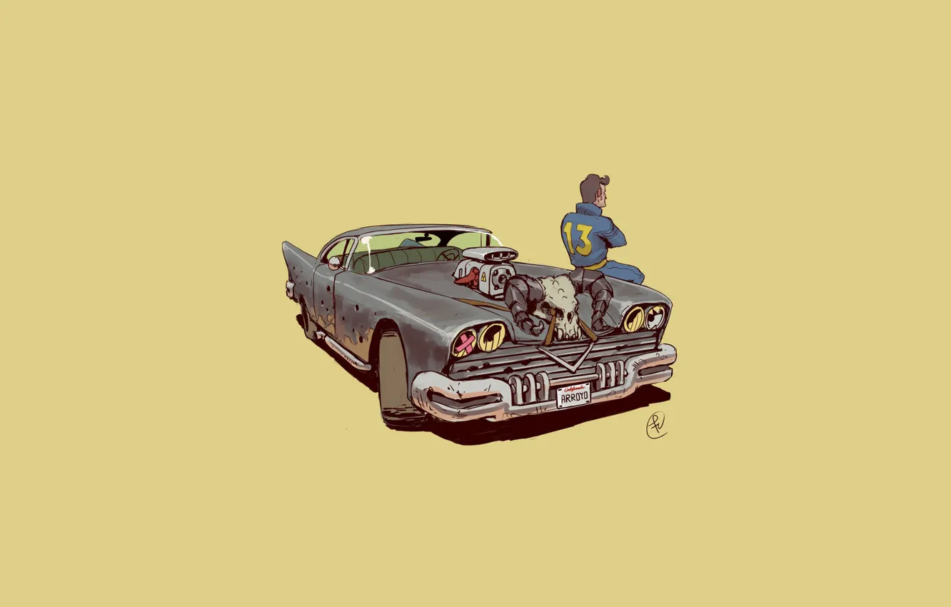 Фото обои Авто, Минимализм, Машина, Fallout, Art, Персонаж, Arroyo, Арройо