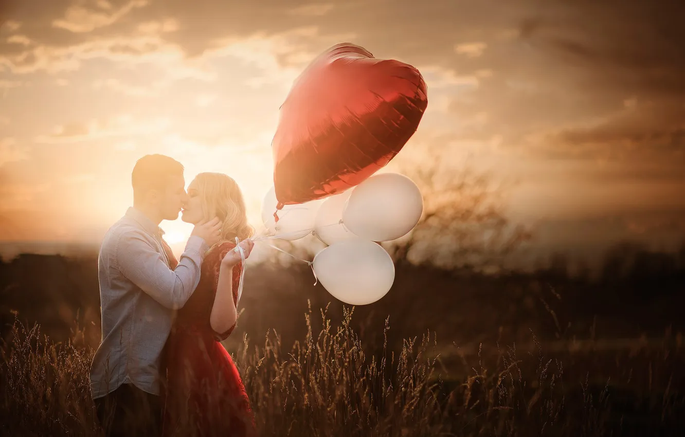 Фото обои девушка, шарики, пара, парень, be my valentine