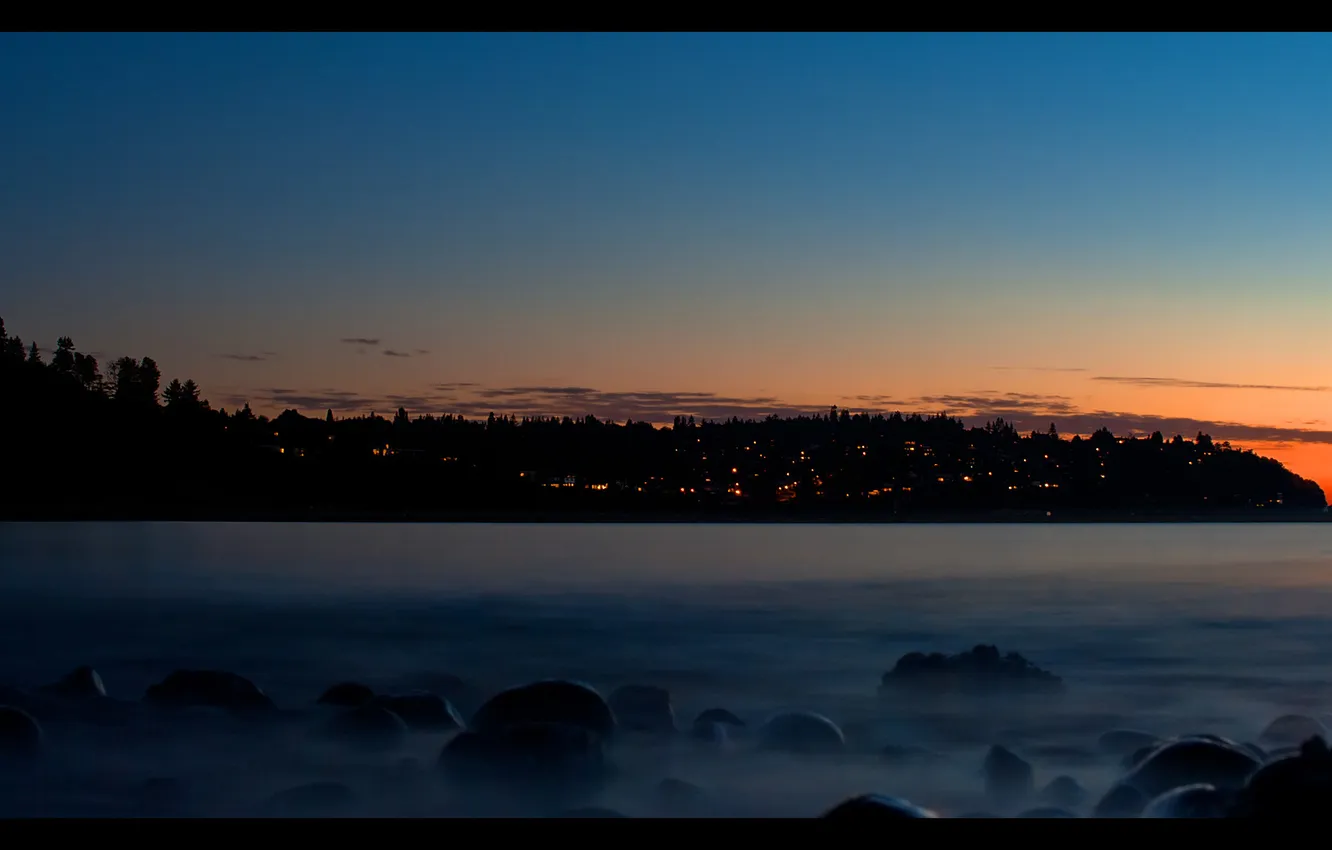 Фото обои закат, камни, берег, carkeek sunset