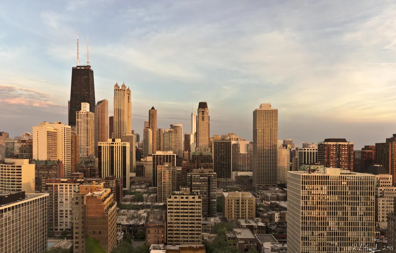 Фото обои здания, небоскребы, City, чикаго, Chicago, сша, высотки, View South америка