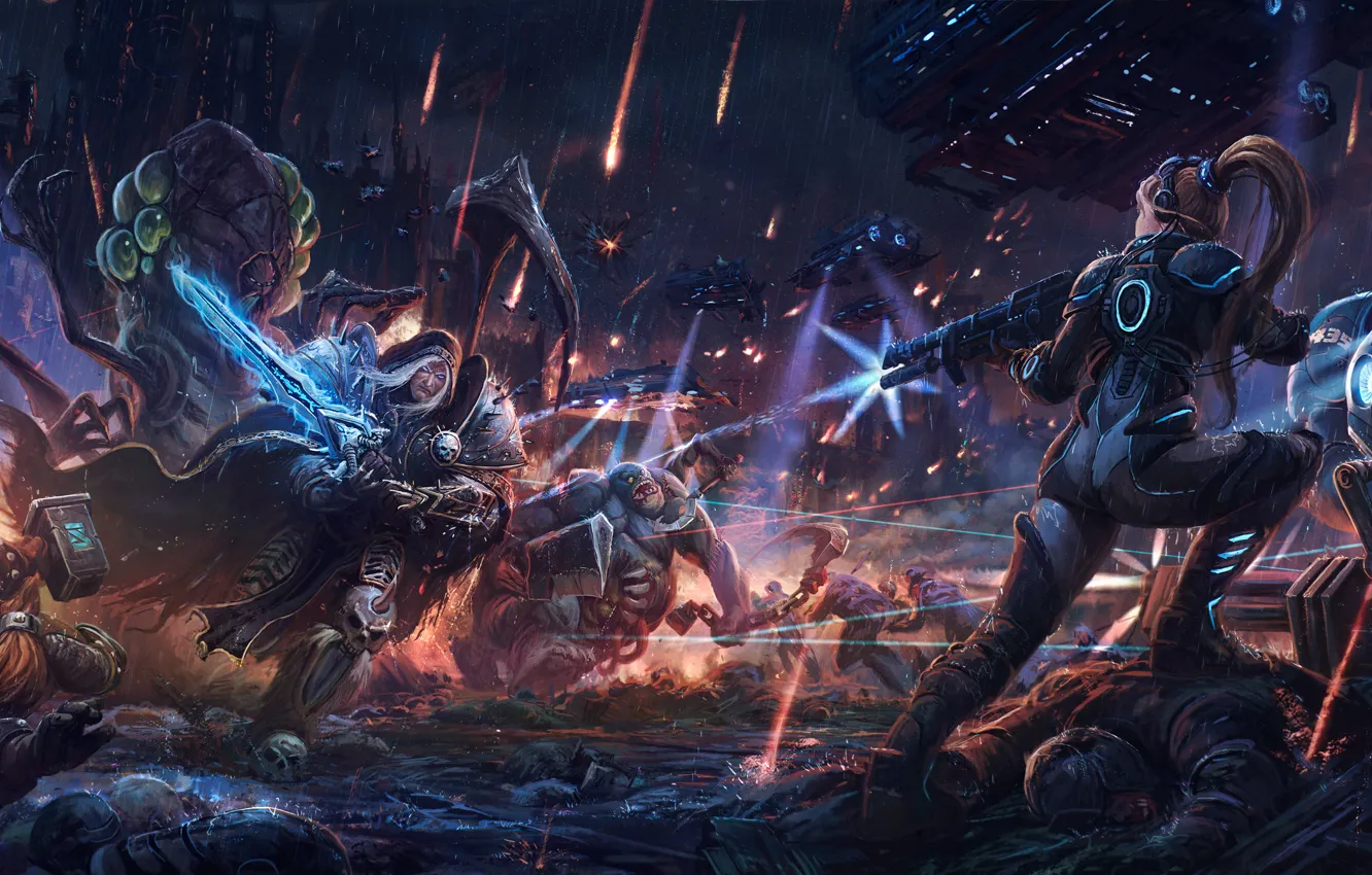 Фото обои starcraft, warcraft, arthas, viking, Heroes of the Storm, nova terra, Abathur, Stitches