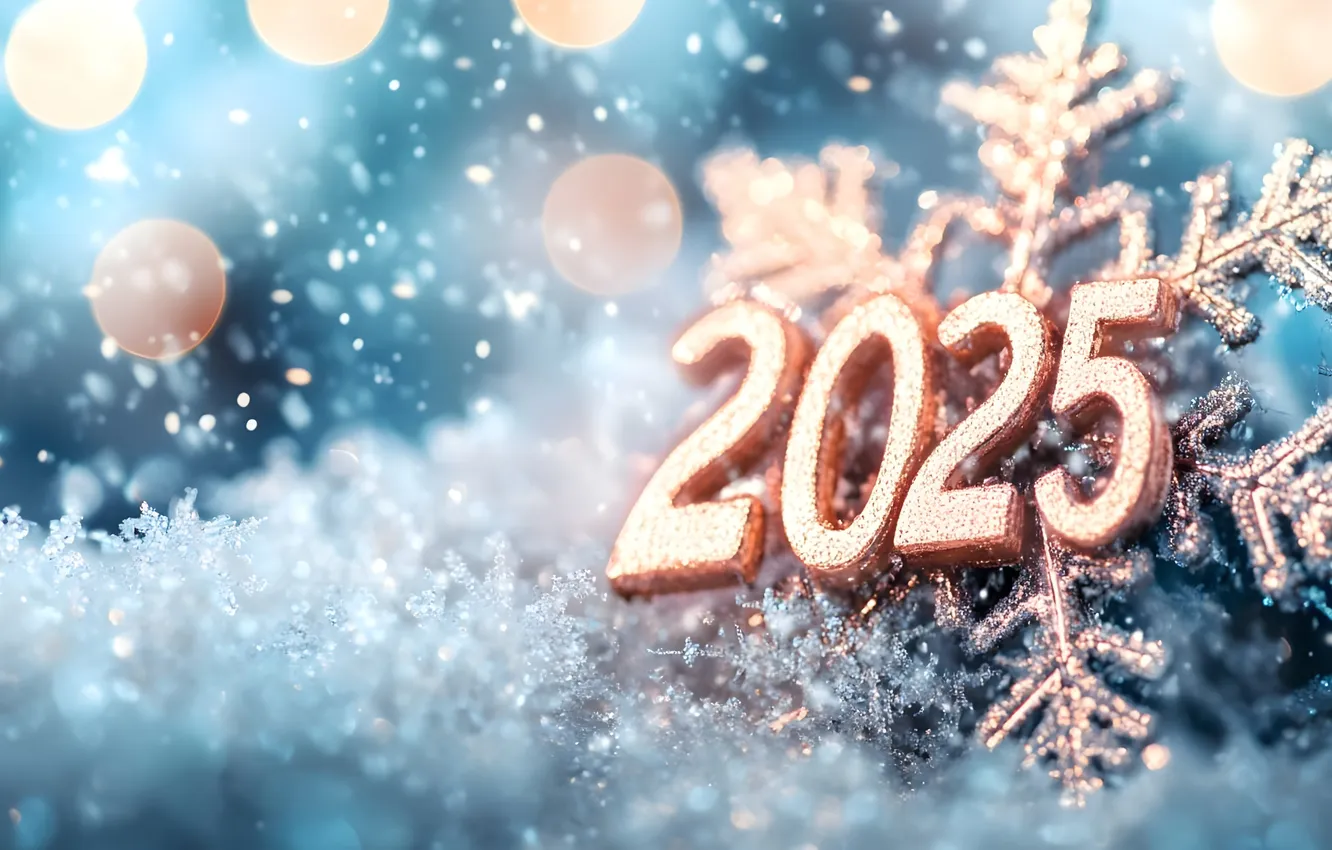 Фото обои зима, снег, цифры, дата, 2025, ИИ-арт, нейросеть, Новый 2025 год