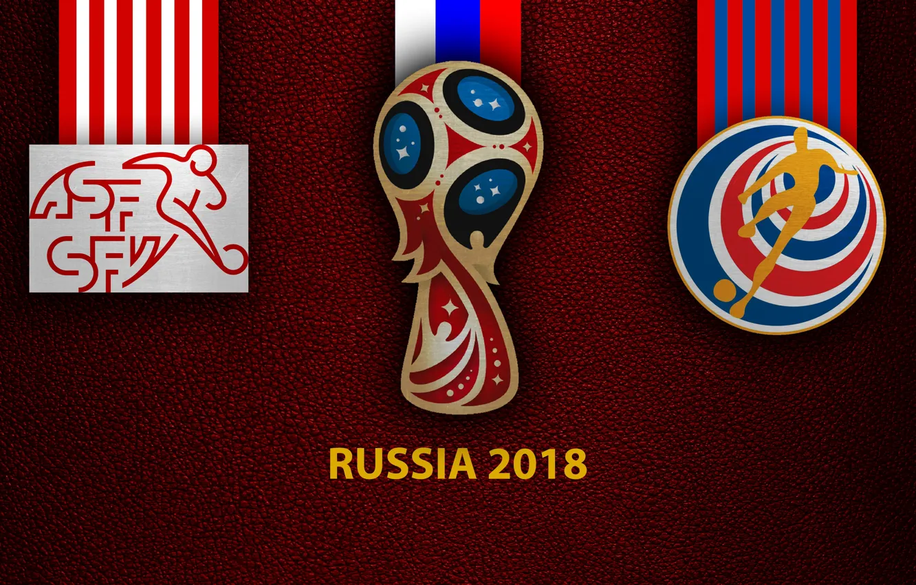 Фото обои FIFA World Cup, wallpaper, football, sport, Russia 2018, Switzerland vs Costa Rica, logo