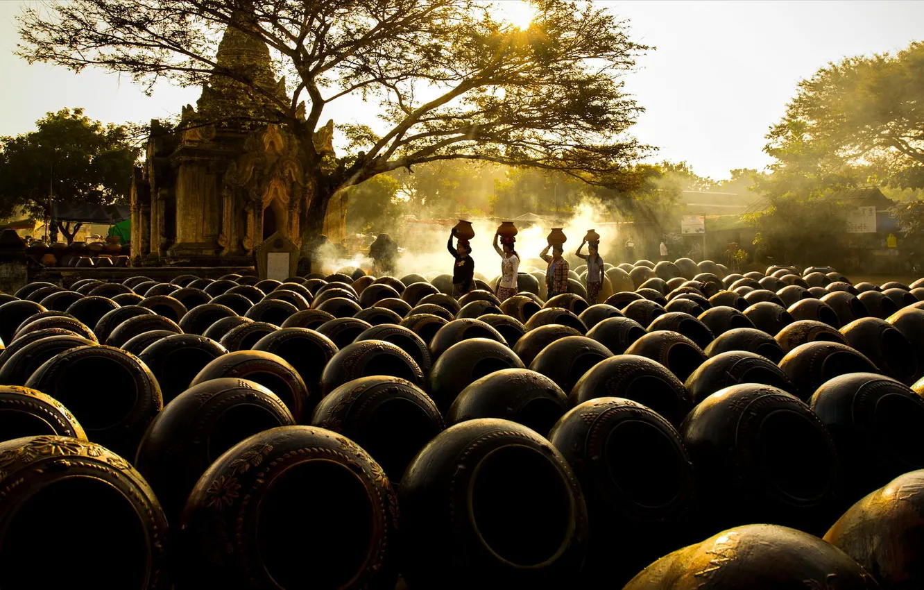 Фото обои утро, Bagan, Баган, the morning