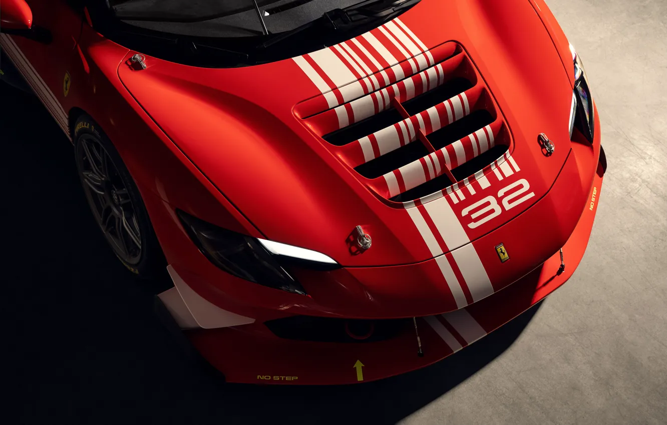 Фото обои Ferrari, logo, front, 296, Ferrari 296 Challenge
