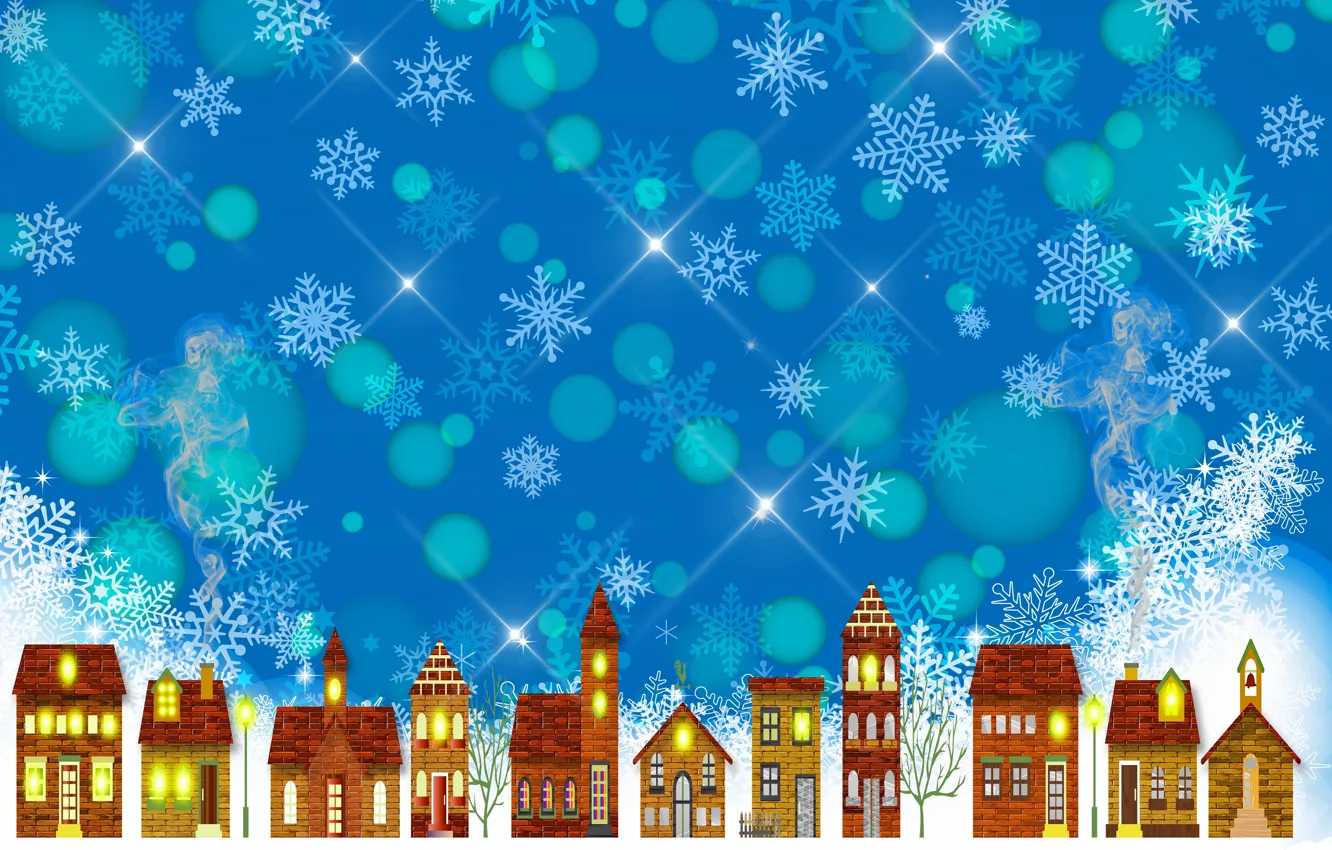 Фото обои зима, снег, город, здания