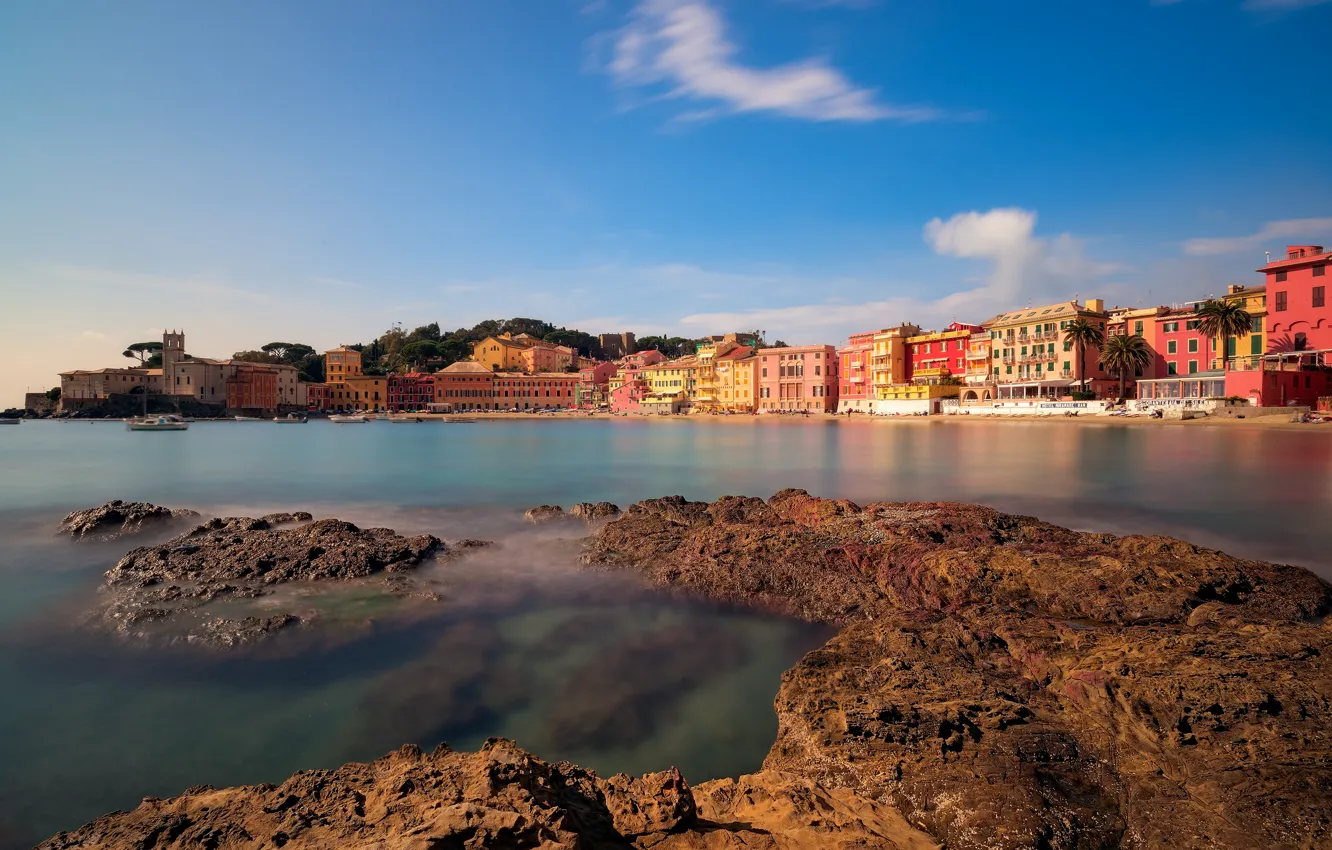 Фото обои море, побережье, здания, дома, Италия, Italy, Лигурийское море, гавань