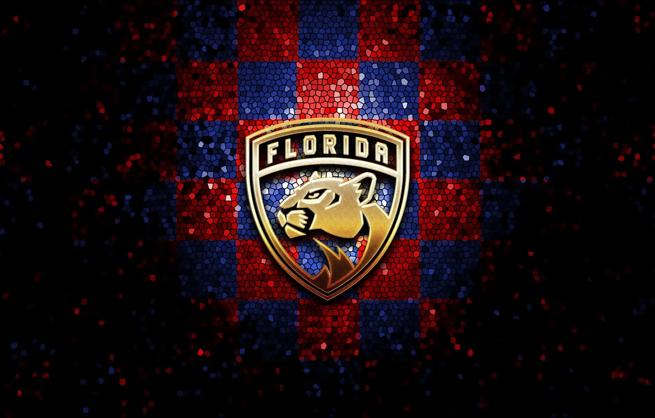 Фото обои wallpaper, sport, logo, NHL, hockey, glitter, checkered, Florida Panthers