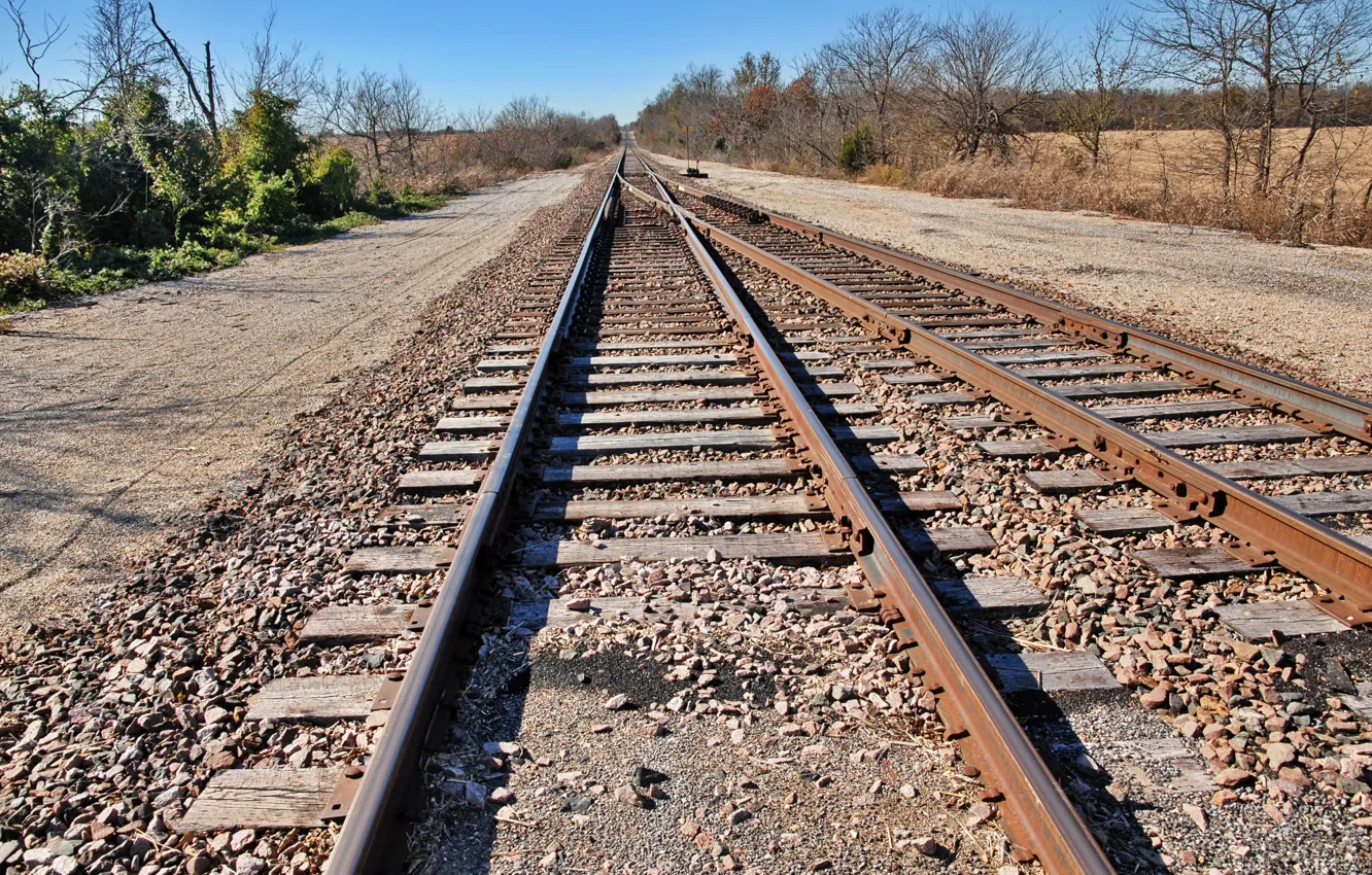 Фото обои дорога, путь, обои, рельсы, железная дорога, картинка, шпалы, railway