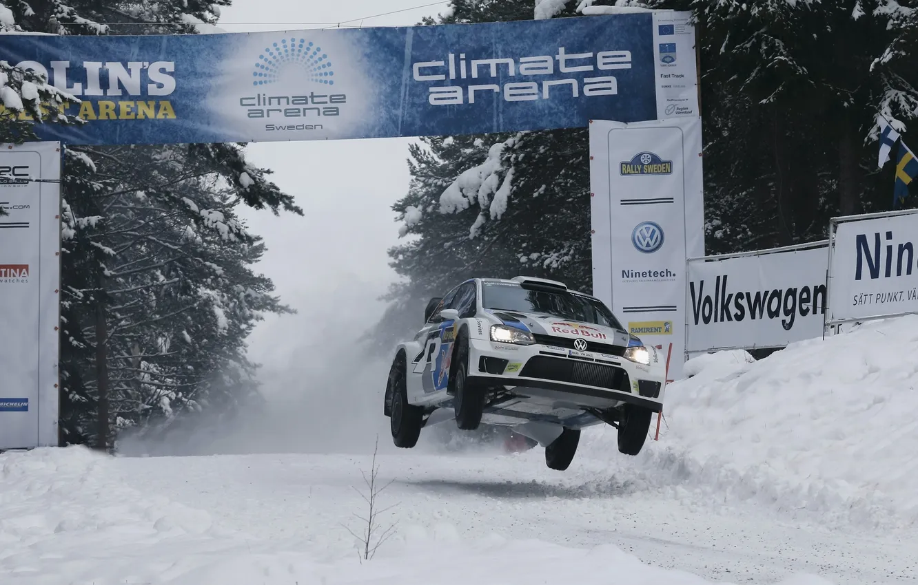Фото обои Белый, Снег, Спорт, Volkswagen, Sweden, WRC, Rally, Фольксваген