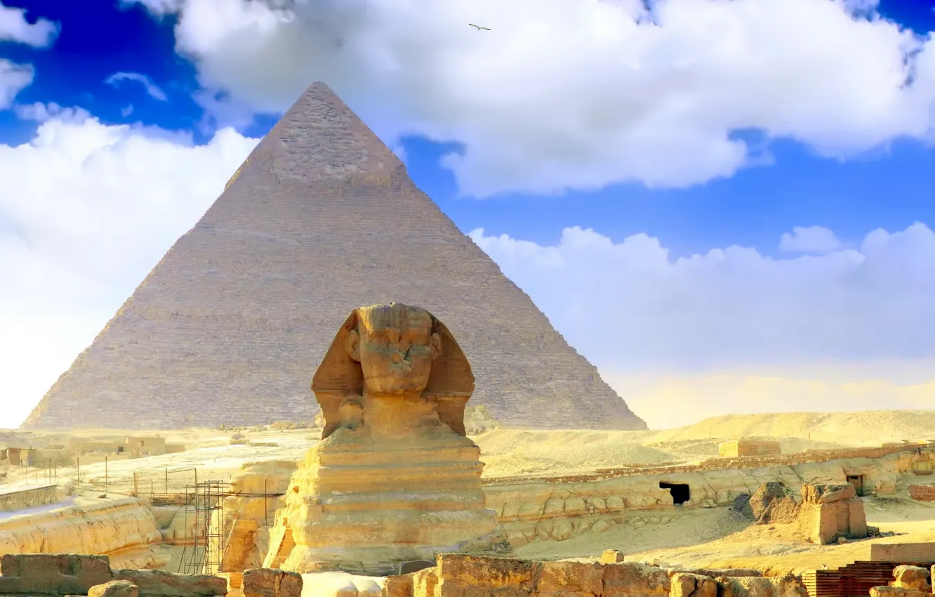 Фото обои Египет, сфинкс, пирамида Хеопса