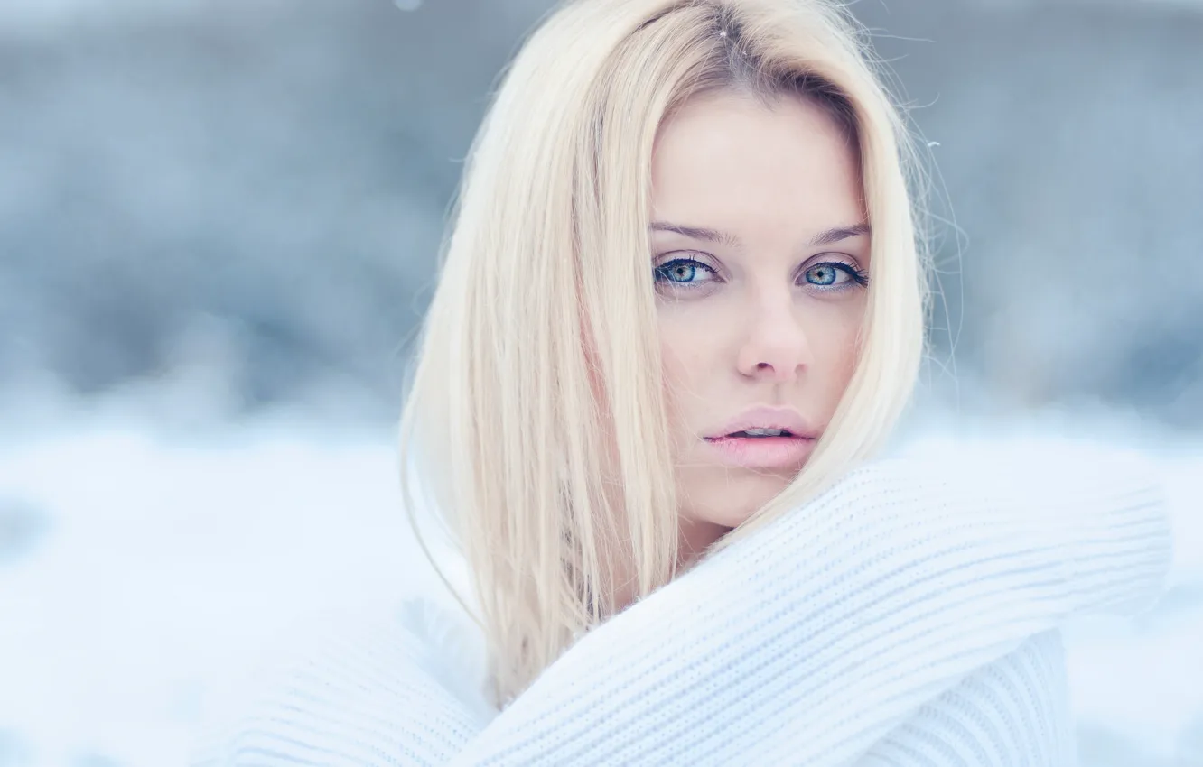 Фото обои sexy, winter, snow, blonde, bue eyes