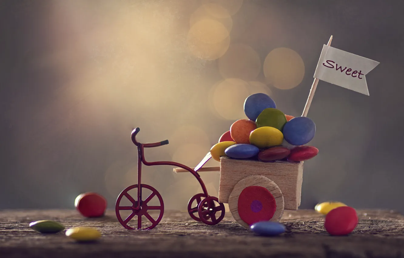 Фото обои велосипед, конфеты, тележка, Sweet