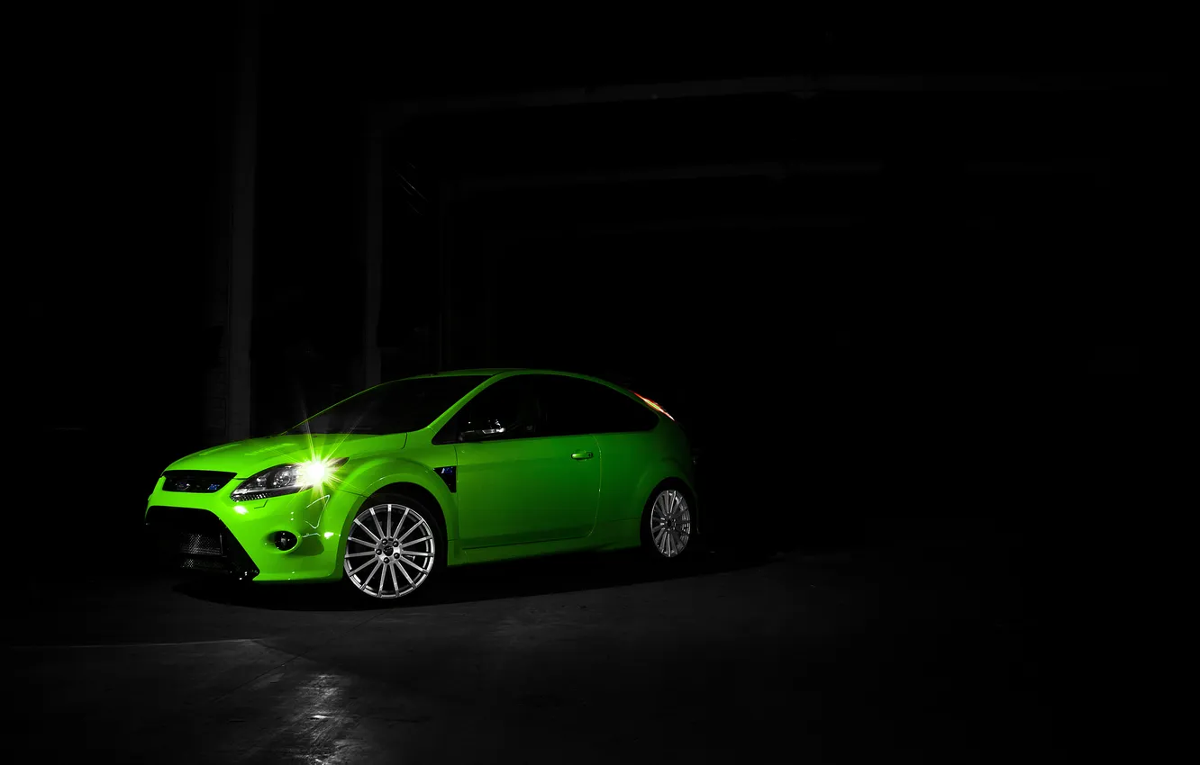 Фото обои зеленый, темнота, ford, focus rs