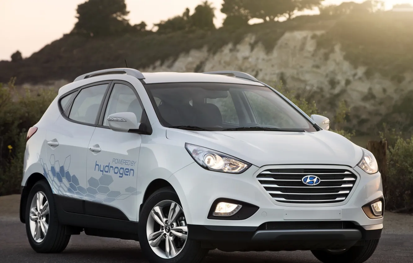 Фото обои машина, белый, Hyundai, кроссовер, Tucson, Fuel Cell