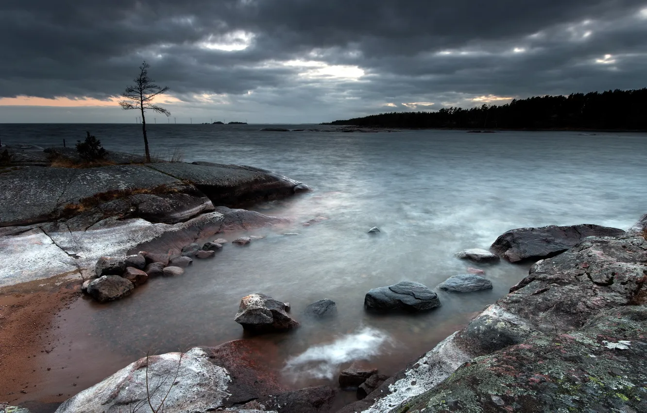 Фото обои море, пейзаж, ночь, берег